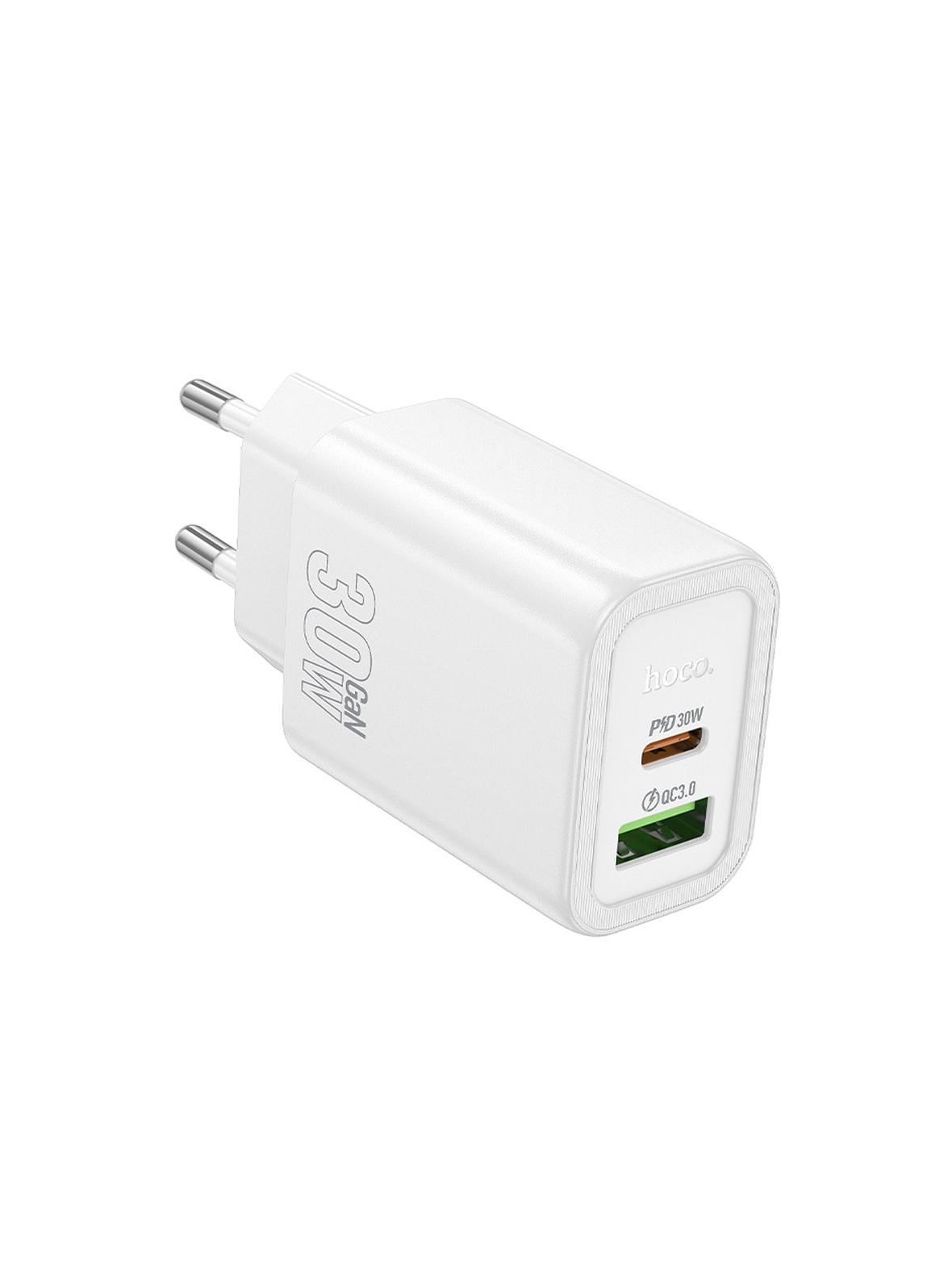 Ładowarka sieciowa do telefonu Hoco USB A + USB C QC3.0 PD 3A 30W N63 biała