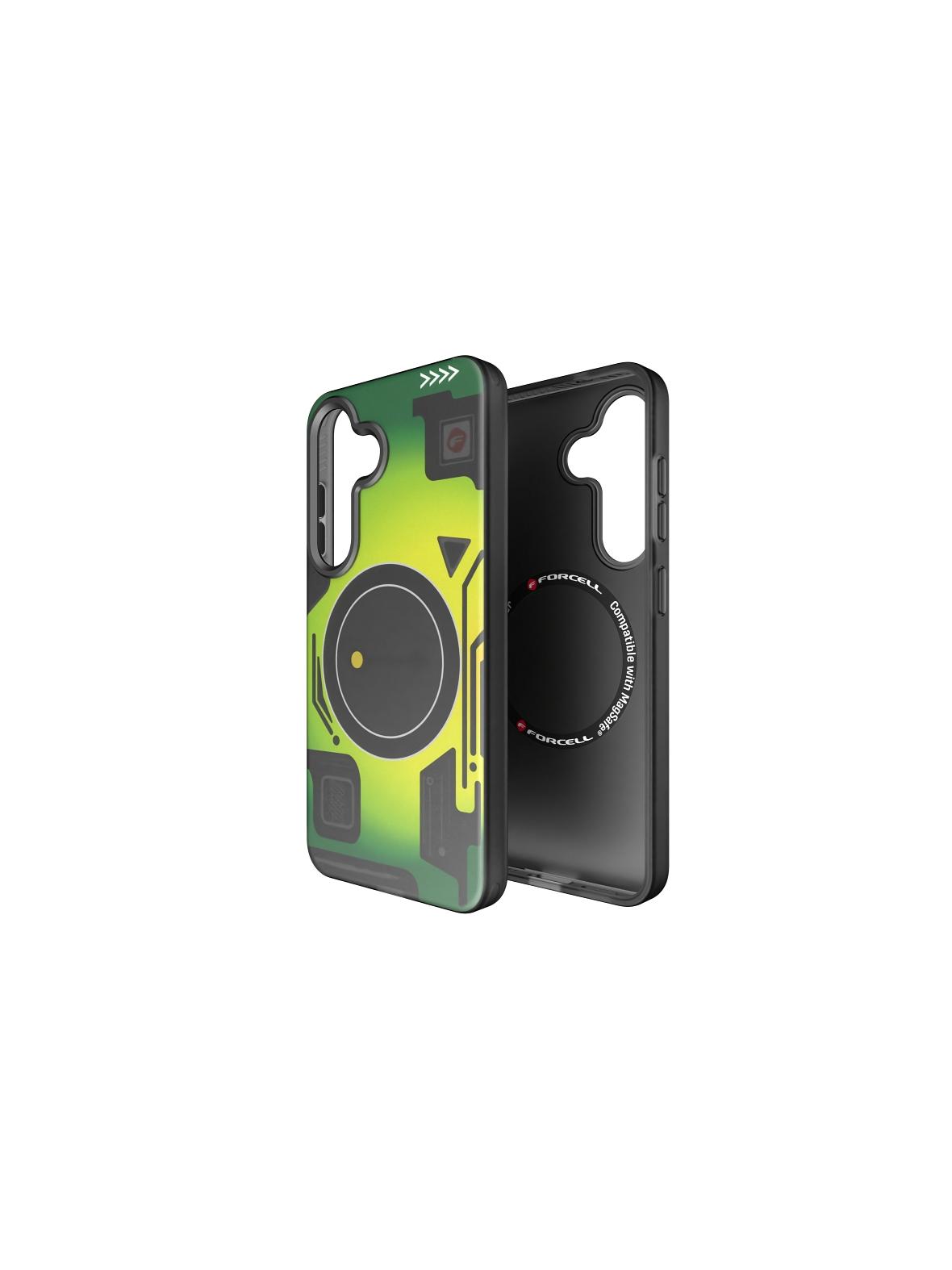 Etui na Samsung S25 Forcell F-Protect Levels Dual Layer 4D technology zgodny z MagSafe Military Drop-Test cyber green