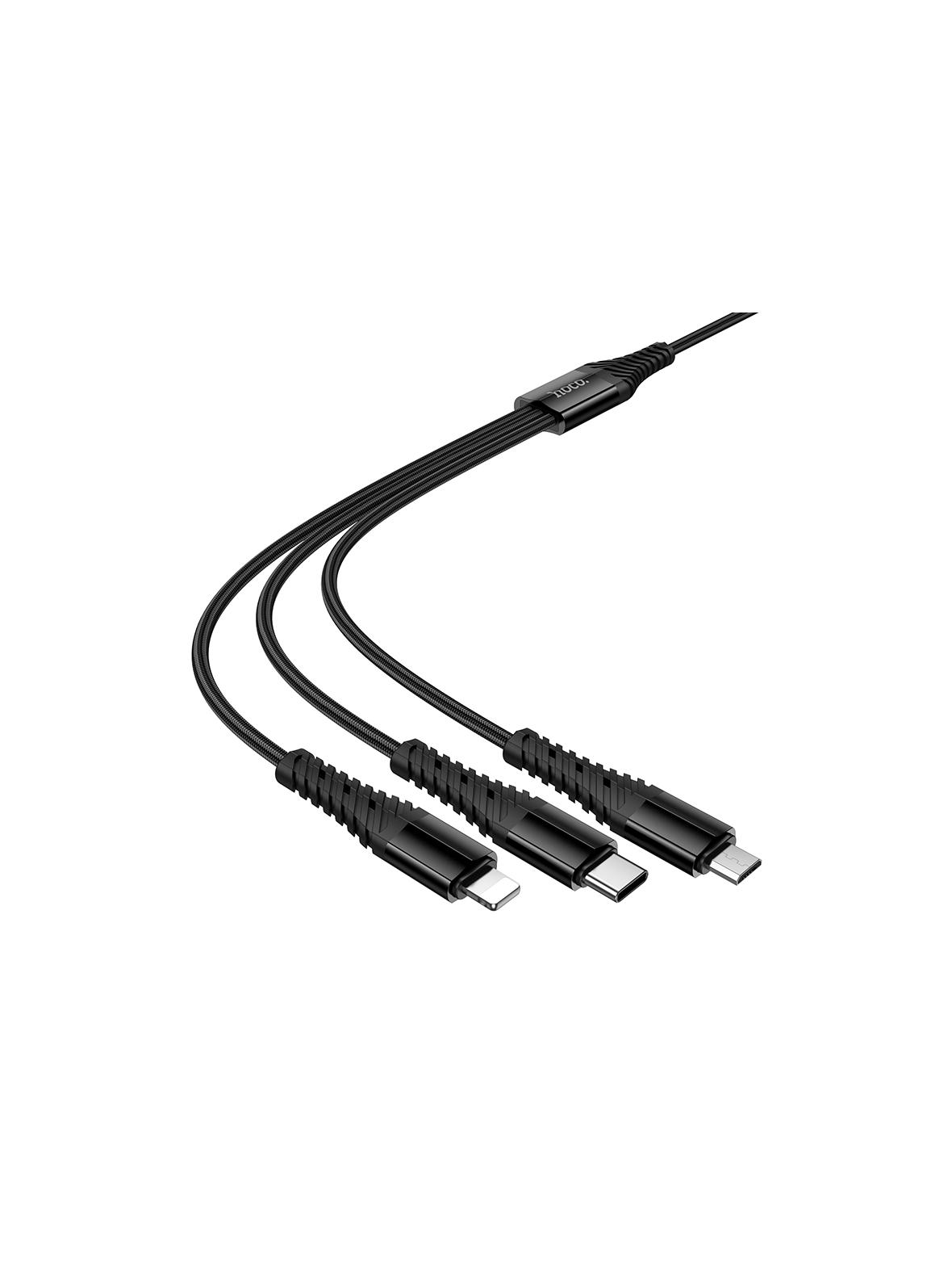 Kabel 3w1 USB C / USB A do Lightning + USB C + Micro USB Hoco 1 m X123 czarny