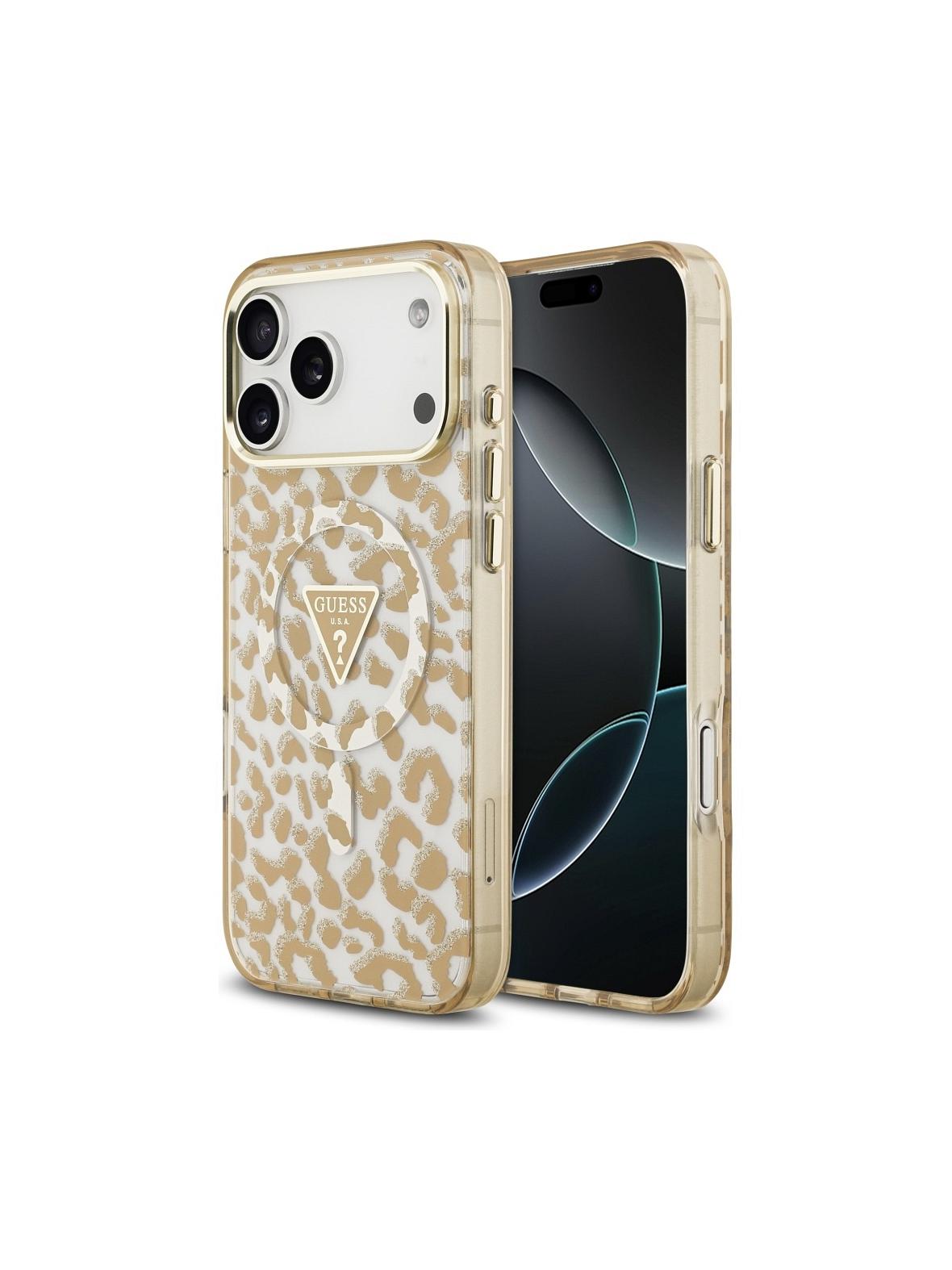 GUESS futerał do IPHONE 17 Pro kompatybilny z MagSafe GUHMP17LHLEGTGLW (PC TPU W/ Leopard Glitter) brązowy