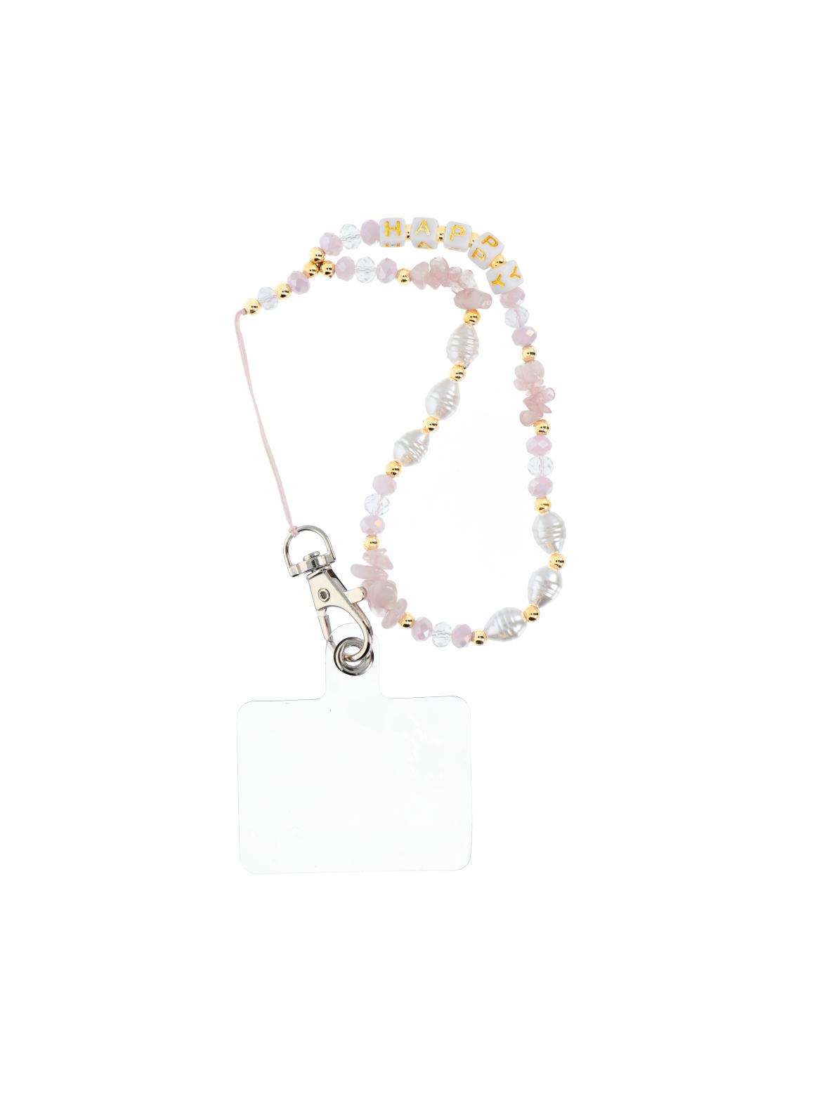 Smycz do telefonu, Zawieszka do telefonu - HAPPY / długość sznura 44cm (22cm w pętli) / na rękę - różowy