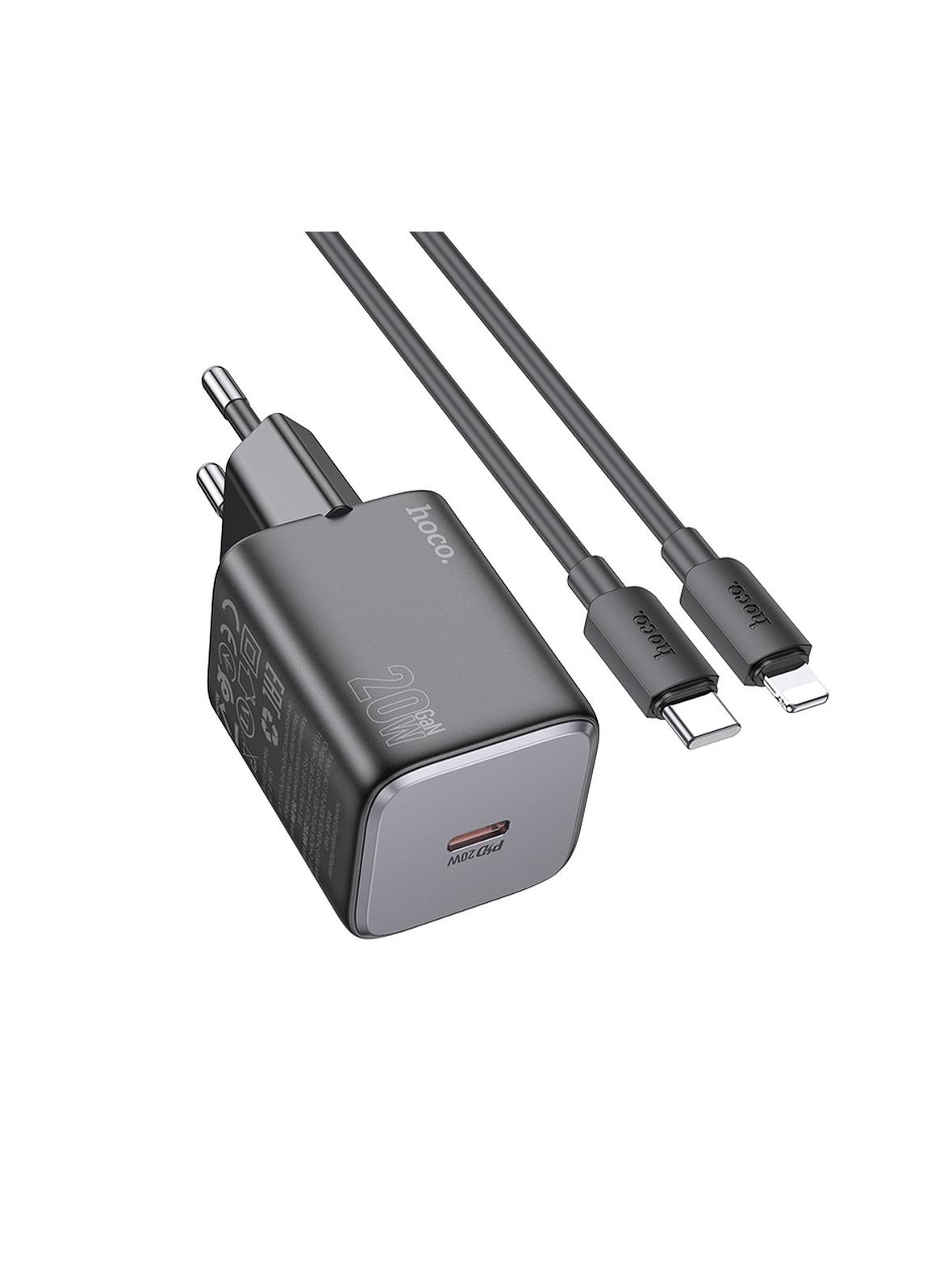 Ładowarka sieciowa do telefonu Hoco USB C QC PD 20W + kabel USB C do Lightning N40 czarna