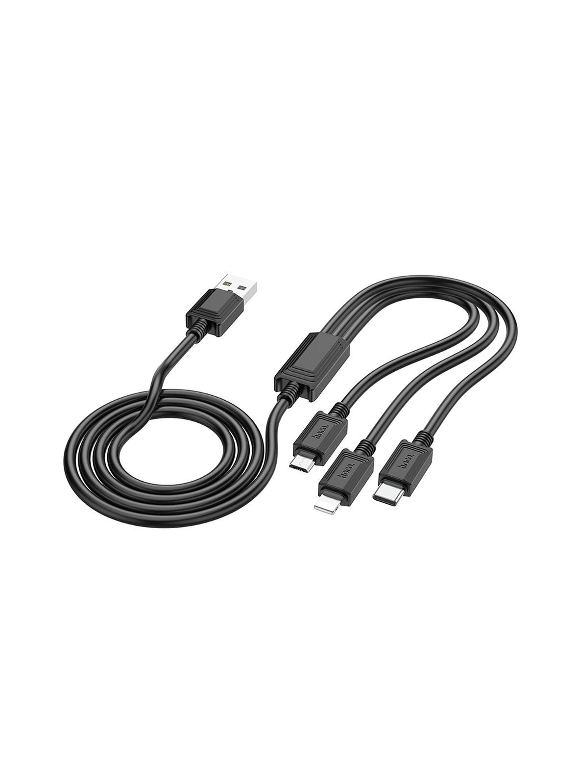 Kabel 3w1 USB A do Lightning / Micro USB / USB C Hoco 2A X74 1 m czarny