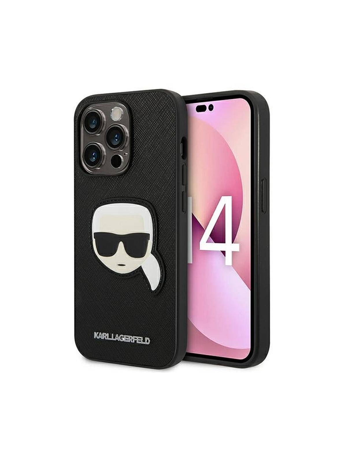 KARL LAGERFELD futerał do IPHONE 14 Pro KLHCP14LSAPKHK (Saffiano With Karl Head Patch) czarny