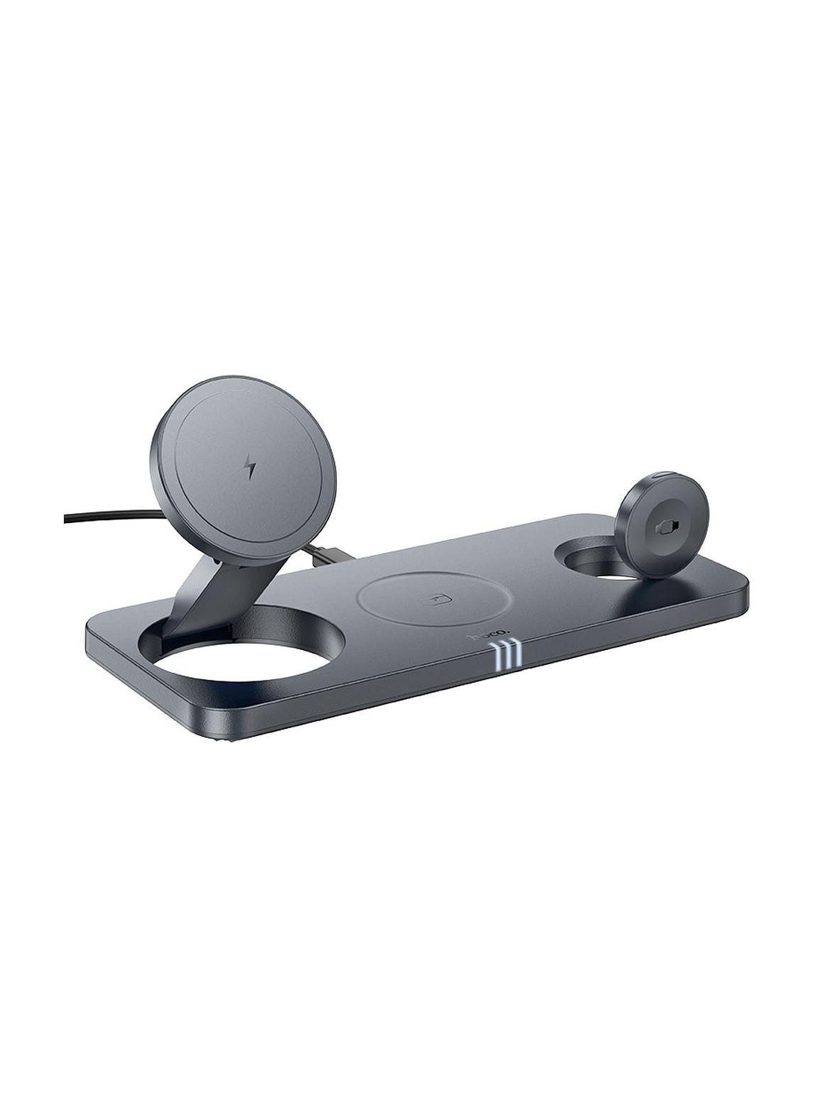 Ładowarka indukcyjna Hoco 3w1 składana kompatybilna z MagSafe i APPLE Watch 3A 15W CQ22 szara