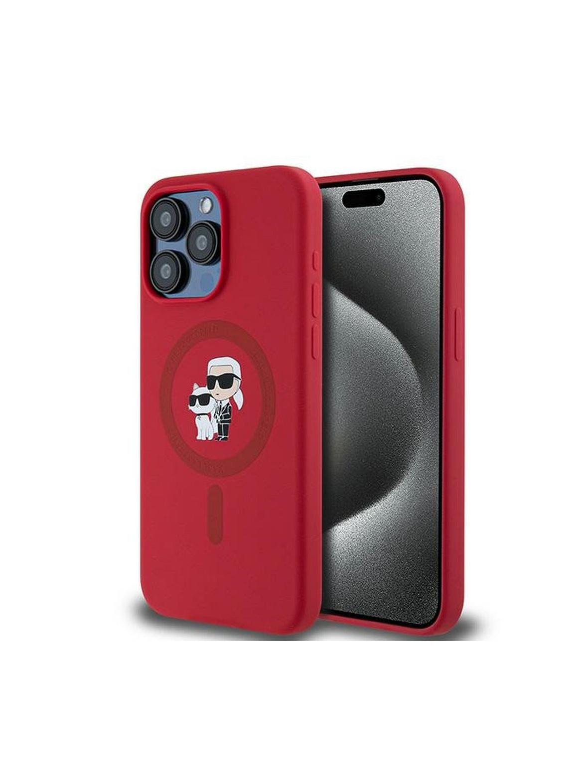 KARL LAGERFELD futerał do IPHONE 15 Pro Max kompatybilny z MagSafe KLHMP15XSCMKCRHR (Silicone KC Body Ring) czerwony