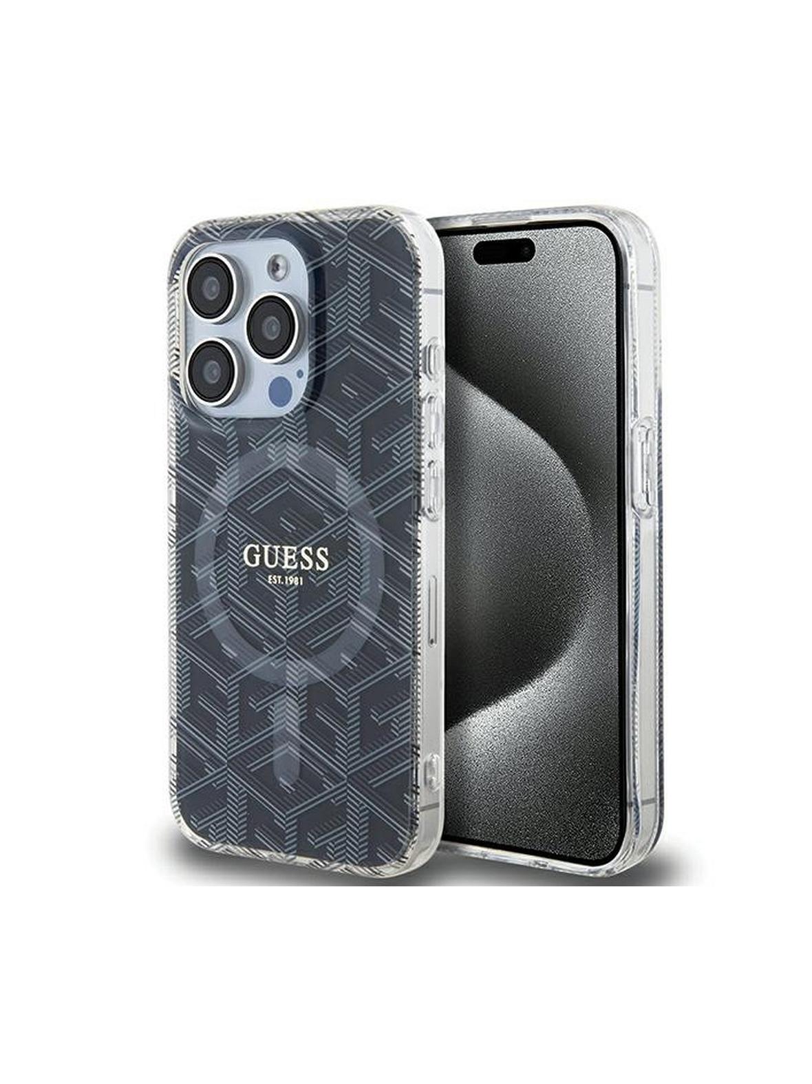 GUESS futerał do IPHONE 15 Pro Max kompatybilny z MagSafe GUHMP15XHGCUSTGK (IML GCUBE) czarny