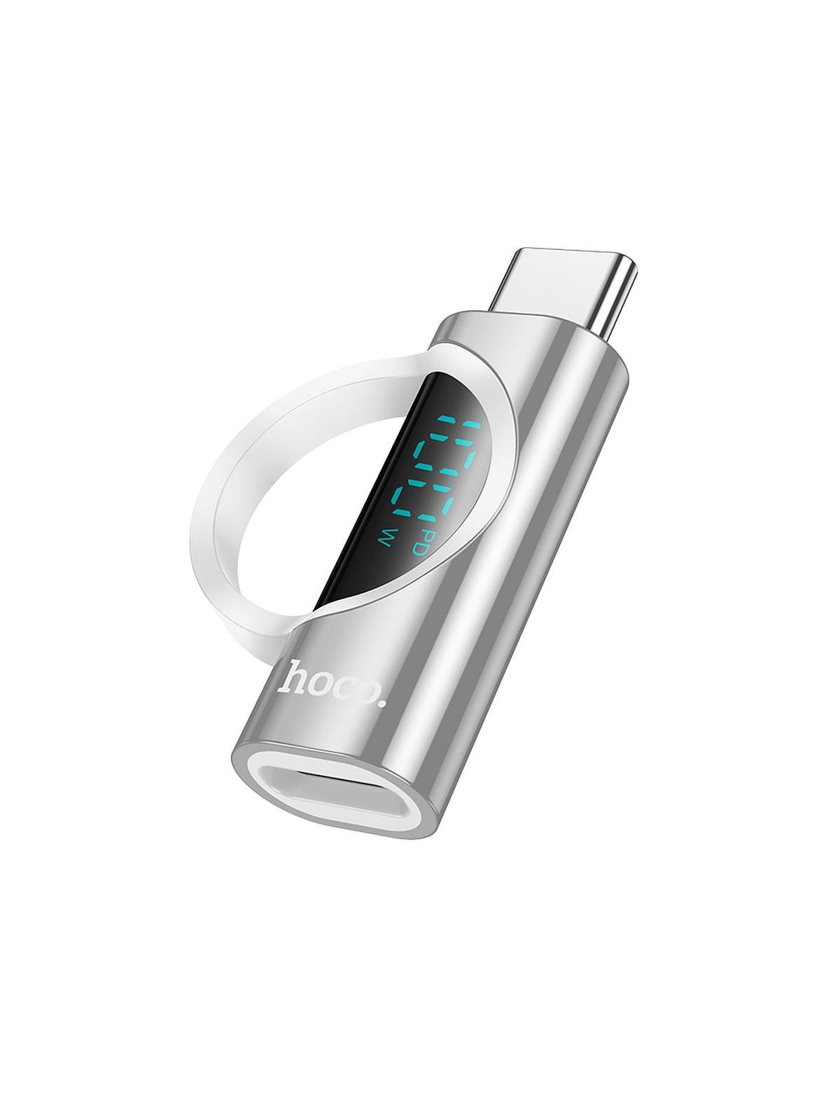 Adapter USB C do USB C Hoco 5A 100W z wyświetlaczem UA32 srebrny
