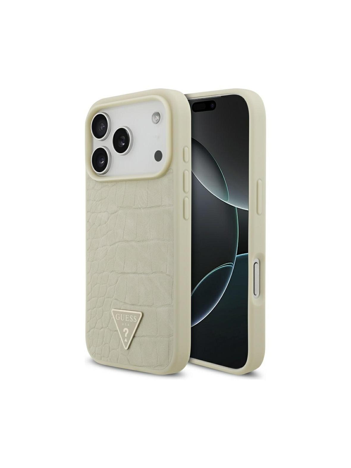 GUESS futerał do IPHONE 17 Pro kompatybilny z MagSafe GUHMP17LPCRTHCD (PU Croco Triangle Logo) złoty