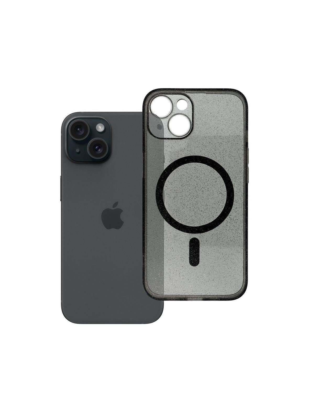Futerał do iPhone 14 Clear Mag Cover (STR / CAMERA PROTECTION) zgodny z MagSafe  czarny glitter