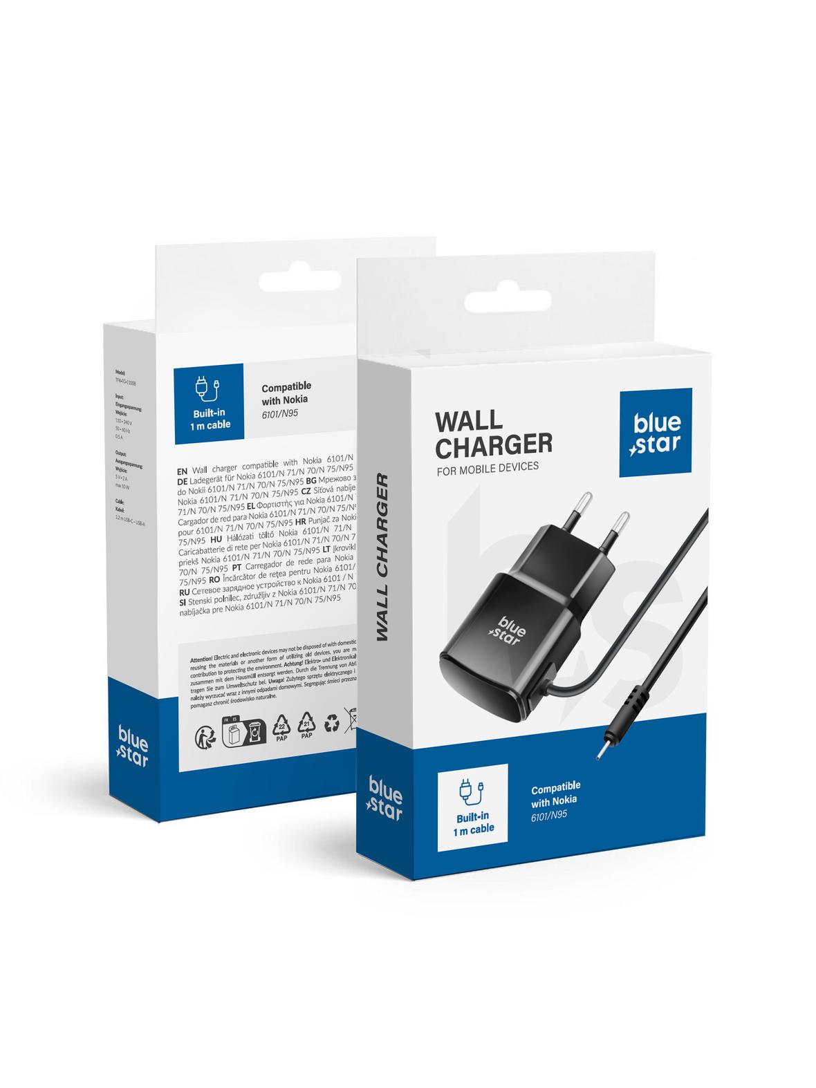 Ładowarka sieciowa do telefonu Nokia 6101 / N70 / N95 Blue Star 0,6A 3W TFK-TC-1100B czarna
