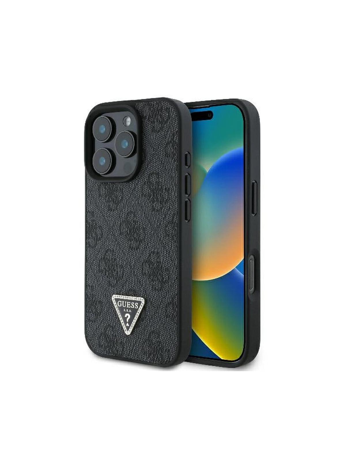 GUESS futerał do IPHONE 16 Pro GUHCP16LP4TDPK (PU Leather 4G Triangle Strass) czarny