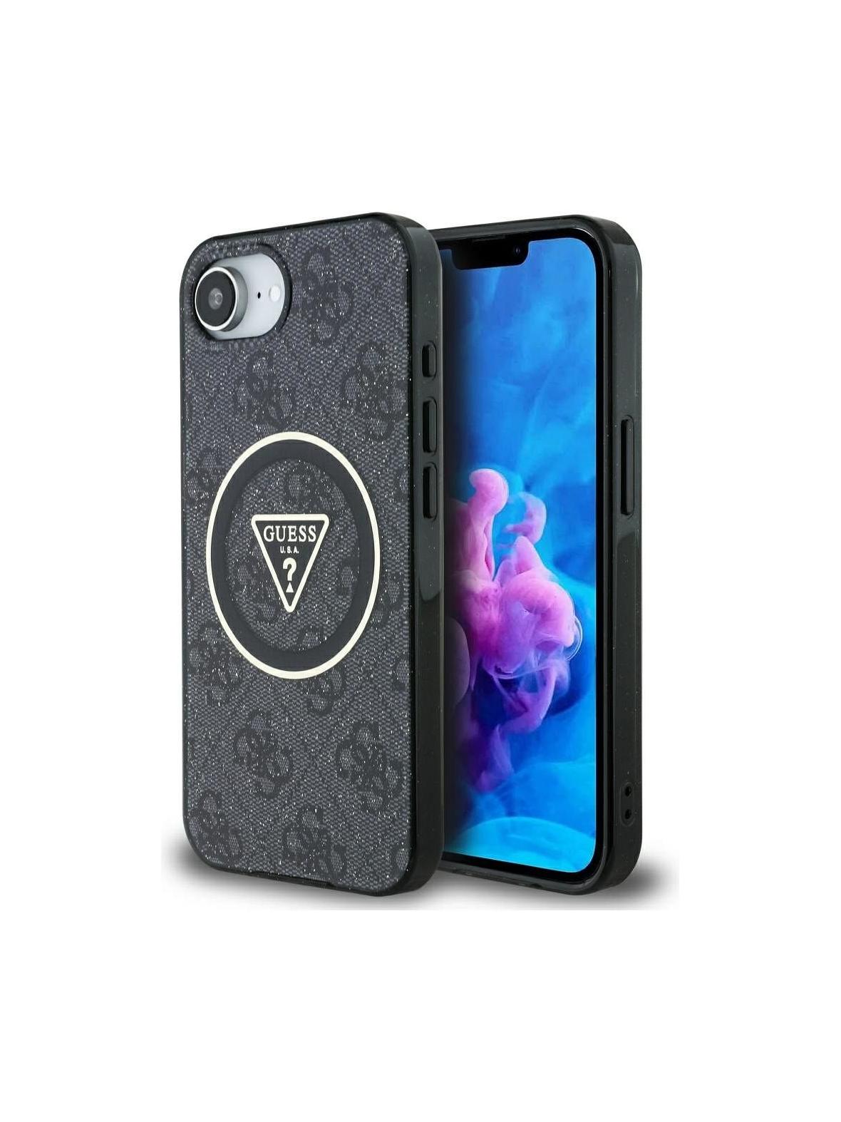 GUESS futerał do IPHONE 16e (SE 4 2025) kompatybilny z MagSafe GUHMPSE4HG4PRTGK (IML Metal Glitter 4G Circle Triangle) czarny