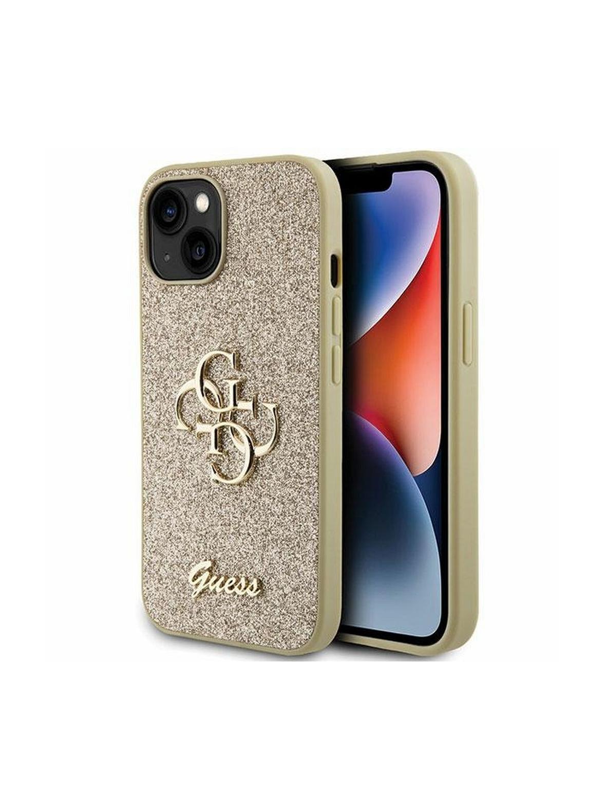 GUESS futerał do IPHONE 15 GUHCP15SHG4SGD (Fixed Glitter Big 4G) złoty