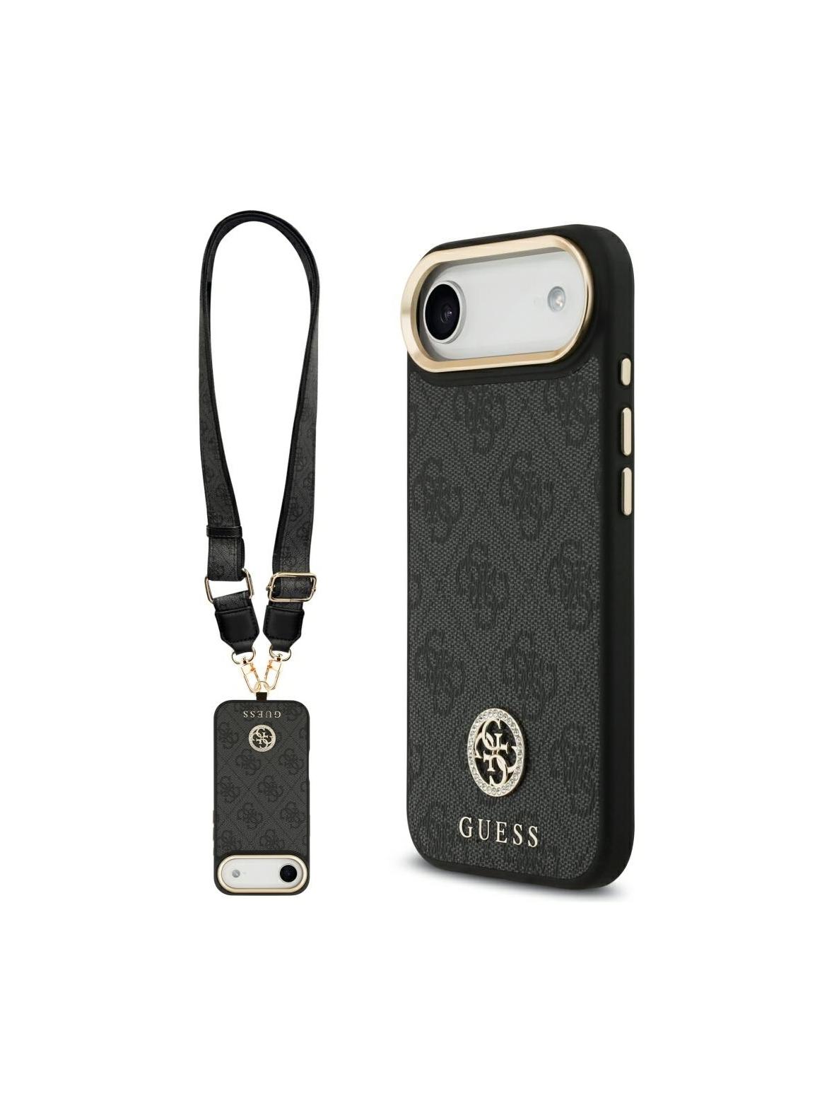 GUESS futerał do IPHONE 17 Air kompatybilny z MagSafe GUHMP17MP4G4DCSK (PU W/ Strass Logo & Big Strap Metal Buttons) czarny