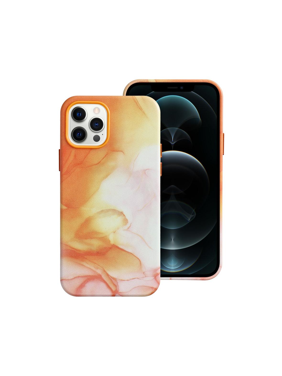 Futerał LEATHER MAG COVER kompatybilny z MagSafe do IPHONE 12 Pro orange splash