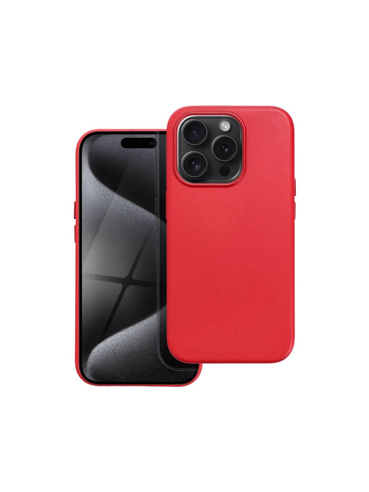 Futerał LEATHER MAG COVER kompatybilny z MagSafe do IPHONE 15 Pro czerwony