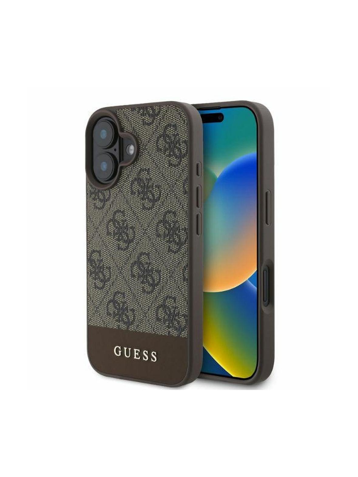 GUESS futerał do IPHONE 16 GUHCP16SG4GLBR (PC/TPU 4G PU Bottom Stripe) brązowy