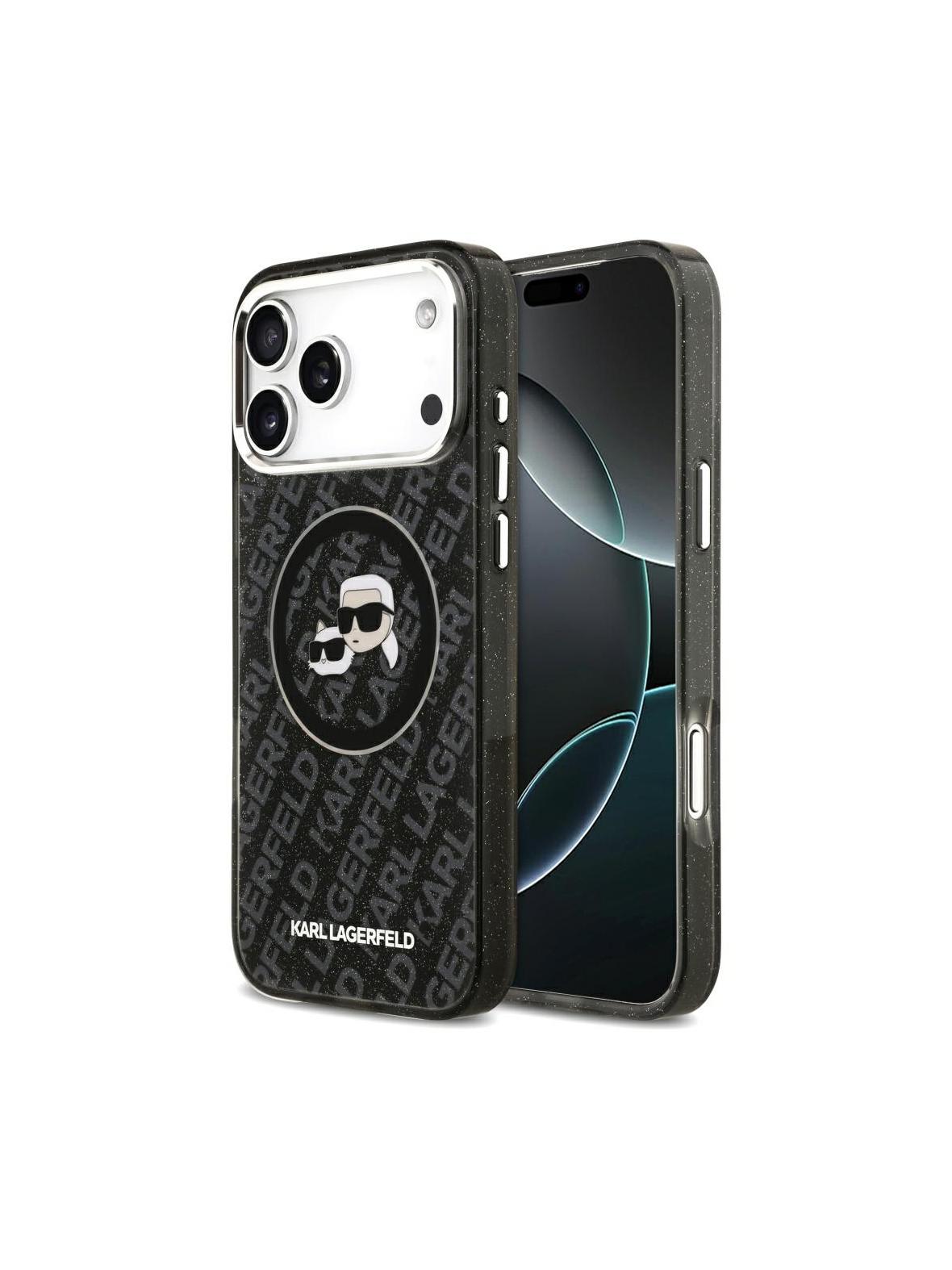 KARL LAGERFELD futerał do IPHONE 17 Pro Max kompatybilny z MagSafe KLHMP17XHMKBKCHOK (IML Glitter K&C Heads Logo) czarny