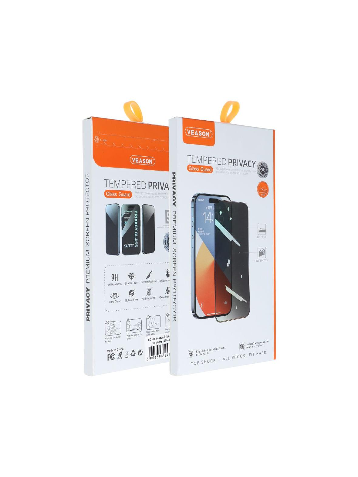 Szkło Hartowane 6D Pro Veason Privacy Glass - do Iphone 16 Pro Max czarny