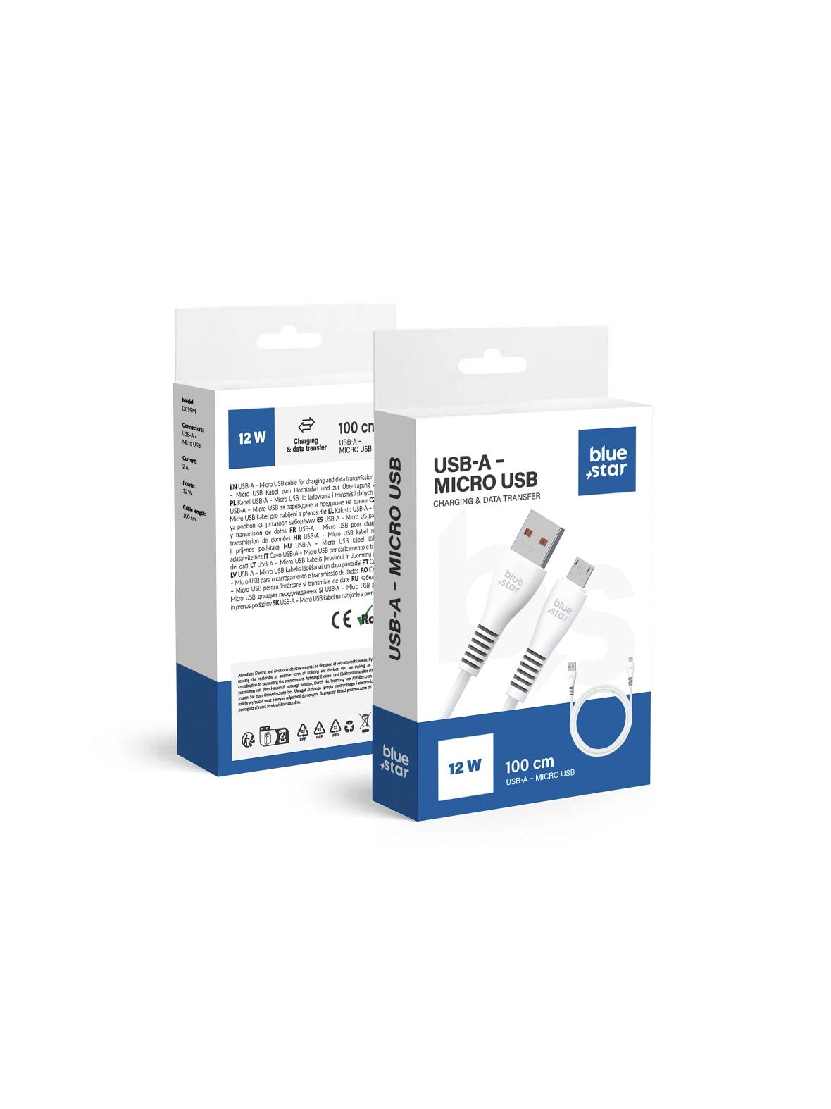 Kabel USB A do Micro USB Blue Star 2A 1 m DC99M biały