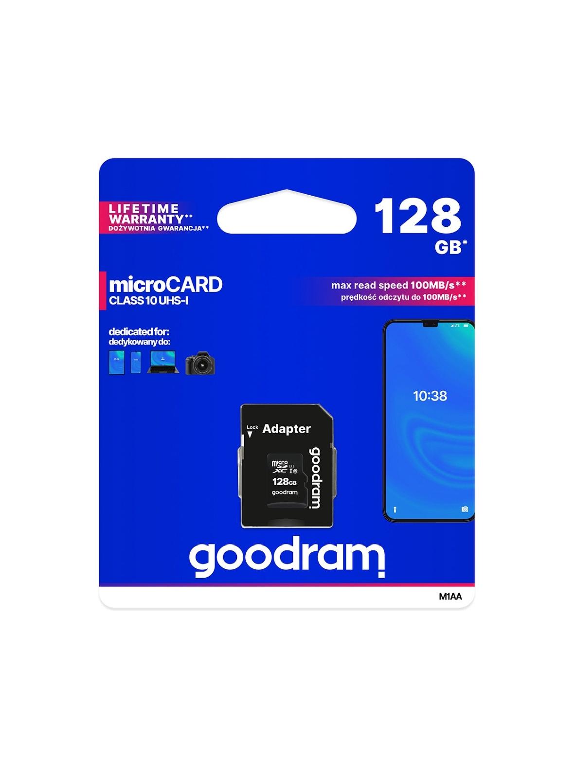 GOODRAM karta pamięci microSD 128GB 100MB/s class 10 UHS I z adapterem SD