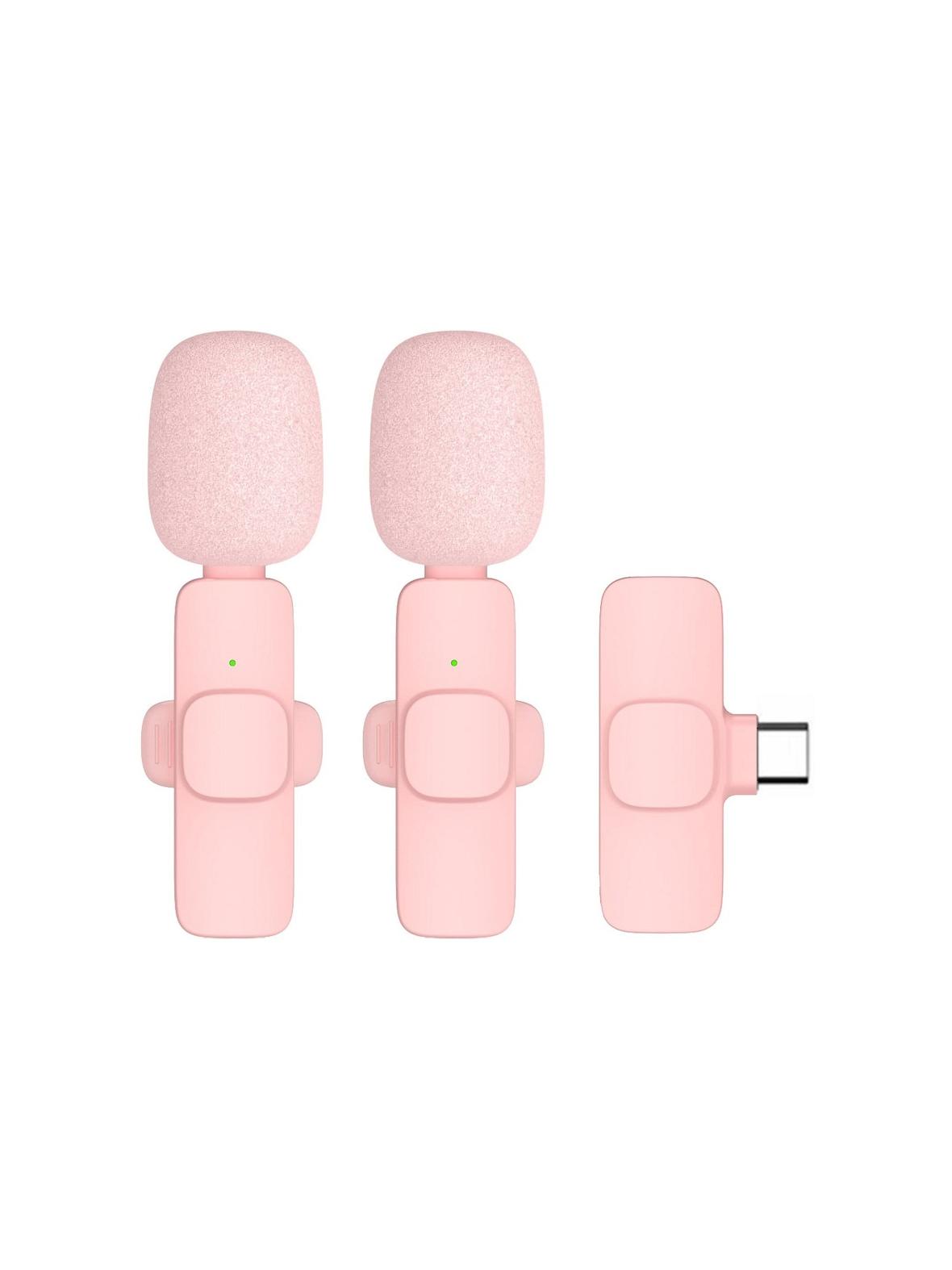 Mikrofon krawatowy bezprzewodowy Typ C podwójny (2 w zestawie) K1 różowy