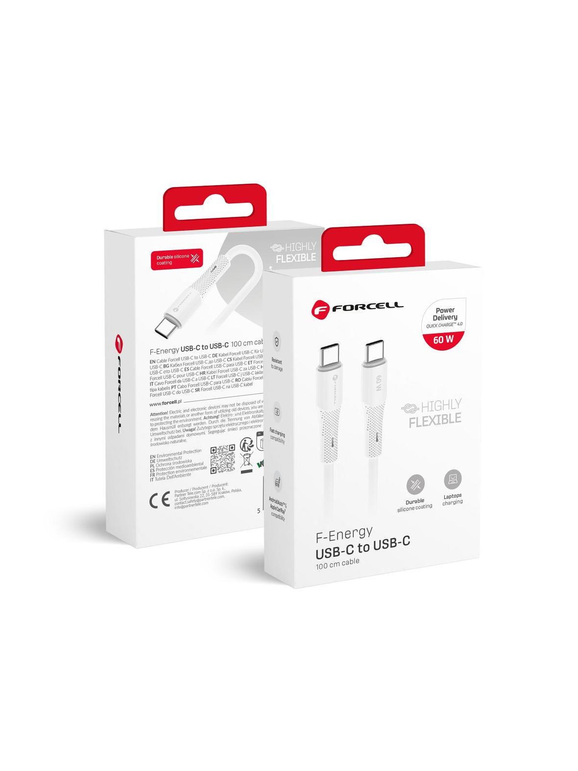 Kabel USB C do USB C Forcell F-Energy QC4.0 PD 3A 60W Silicone 1 m C344 biały