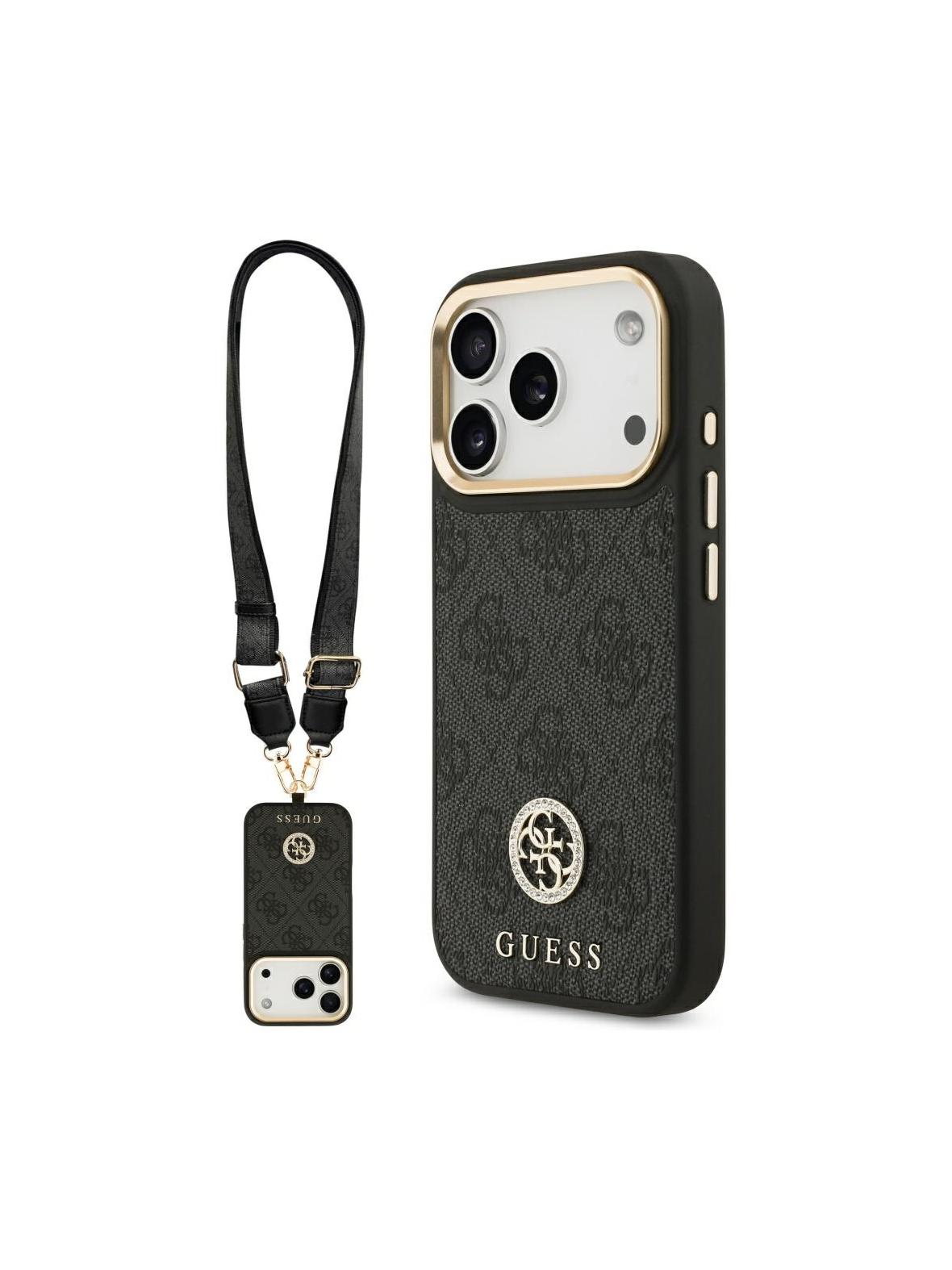 GUESS futerał do IPHONE 17 Pro kompatybilny z MagSafe GUHMP17LP4G4DCSK (PU W/ Strass Logo & Big Strap Metal Buttons) czarny
