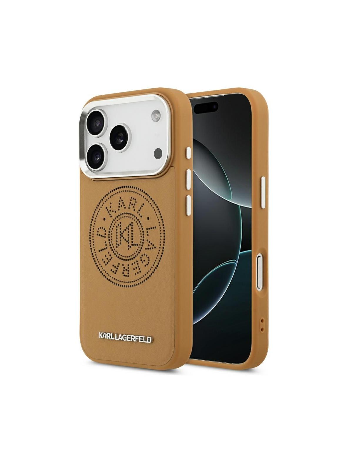 KARL LAGERFELD futerał do IPHONE 17 Pro Max kompatybilny z MagSafe KLHMP17XPSKRPMW (PU W/ Point & Metal Logo) brązowy