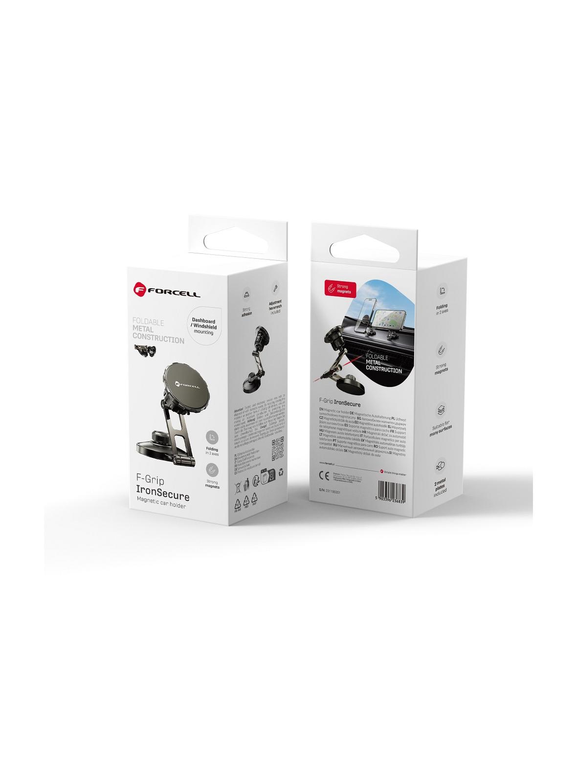 Uchwyt na telefon do samochodu magnetyczny Forcell F-Grip IronSecure do szyby / deski czarny