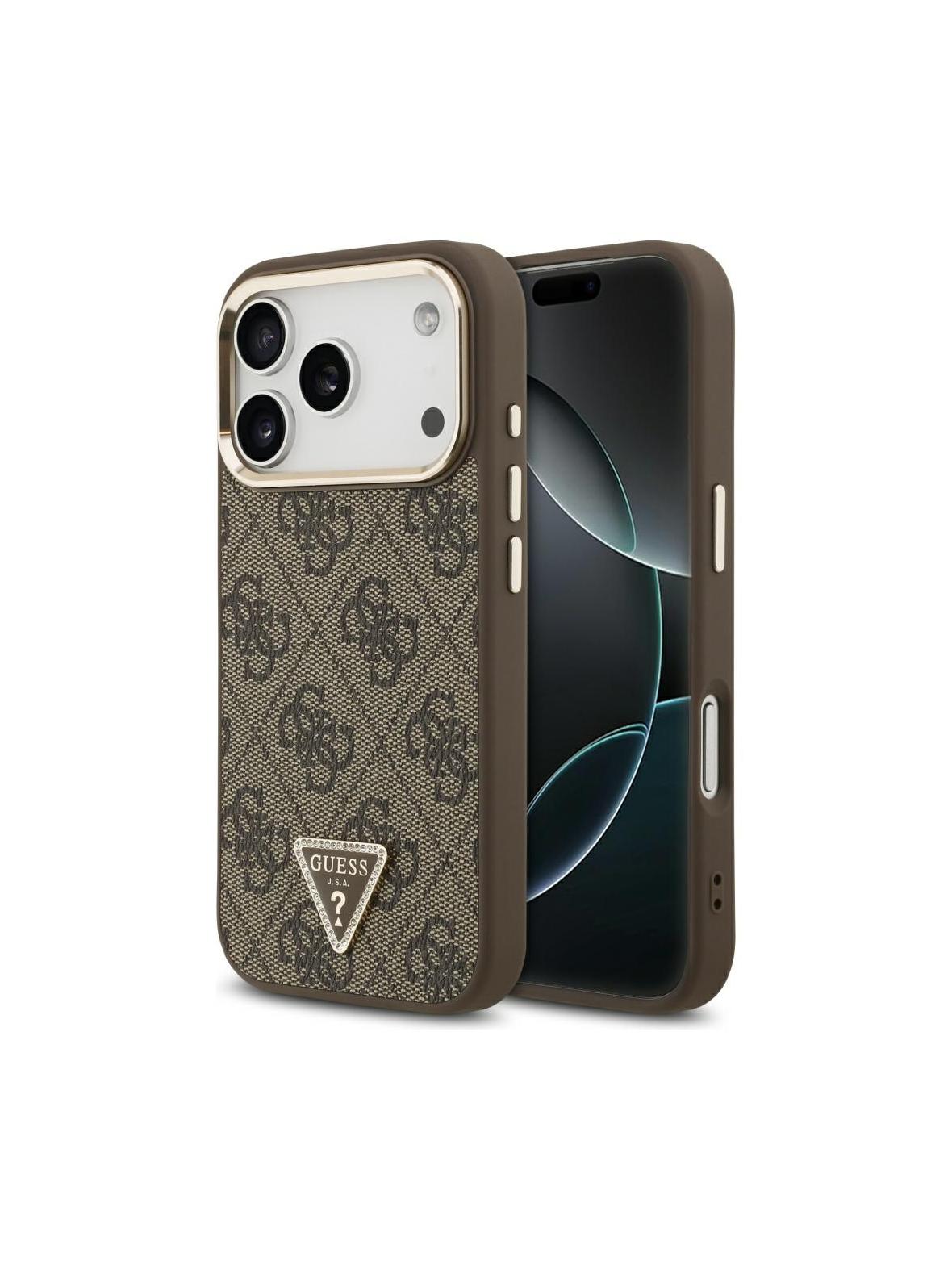 GUESS futerał do IPHONE 17 Pro kompatybilny z MagSafe GUHMP17LP4GTDGMW (4G PU W/ Triangle Logo) złoto brązowy