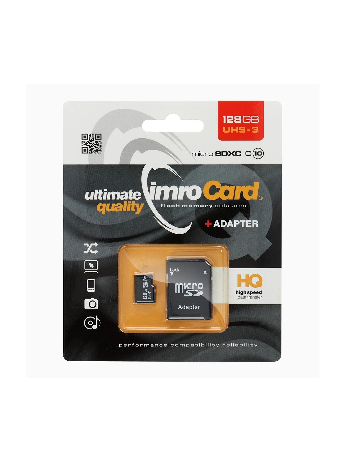 IMRO karta pamięci microSD 128GB 100MB/s class 10 UHS 3 4K z adapterem SD