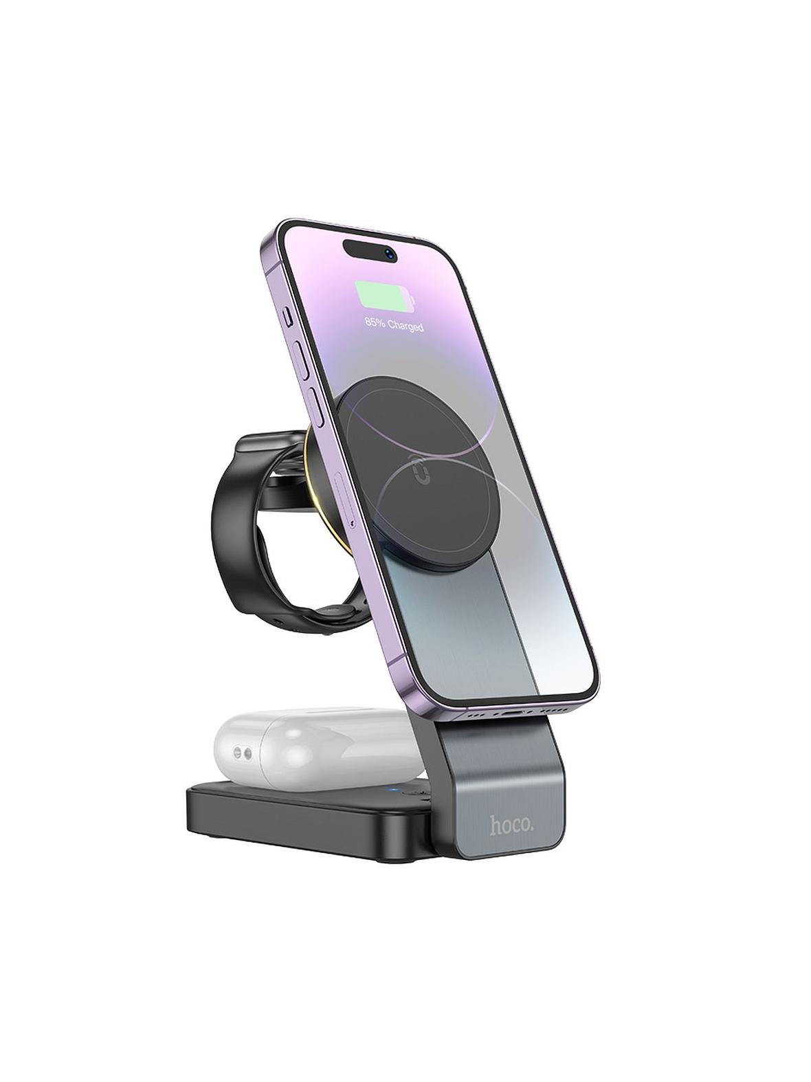 Ładowarka indukcyjna Hoco 3w1 15W zgodna z MagSafe CQ3 czana