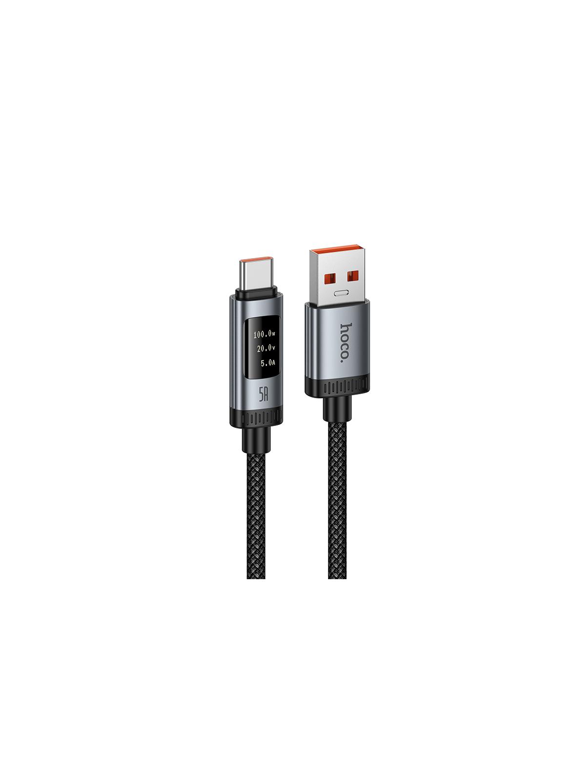 Kabel USB A do USB C Hoco PD 6A 100W 1,2m z wyświetlaczem U148 czarny