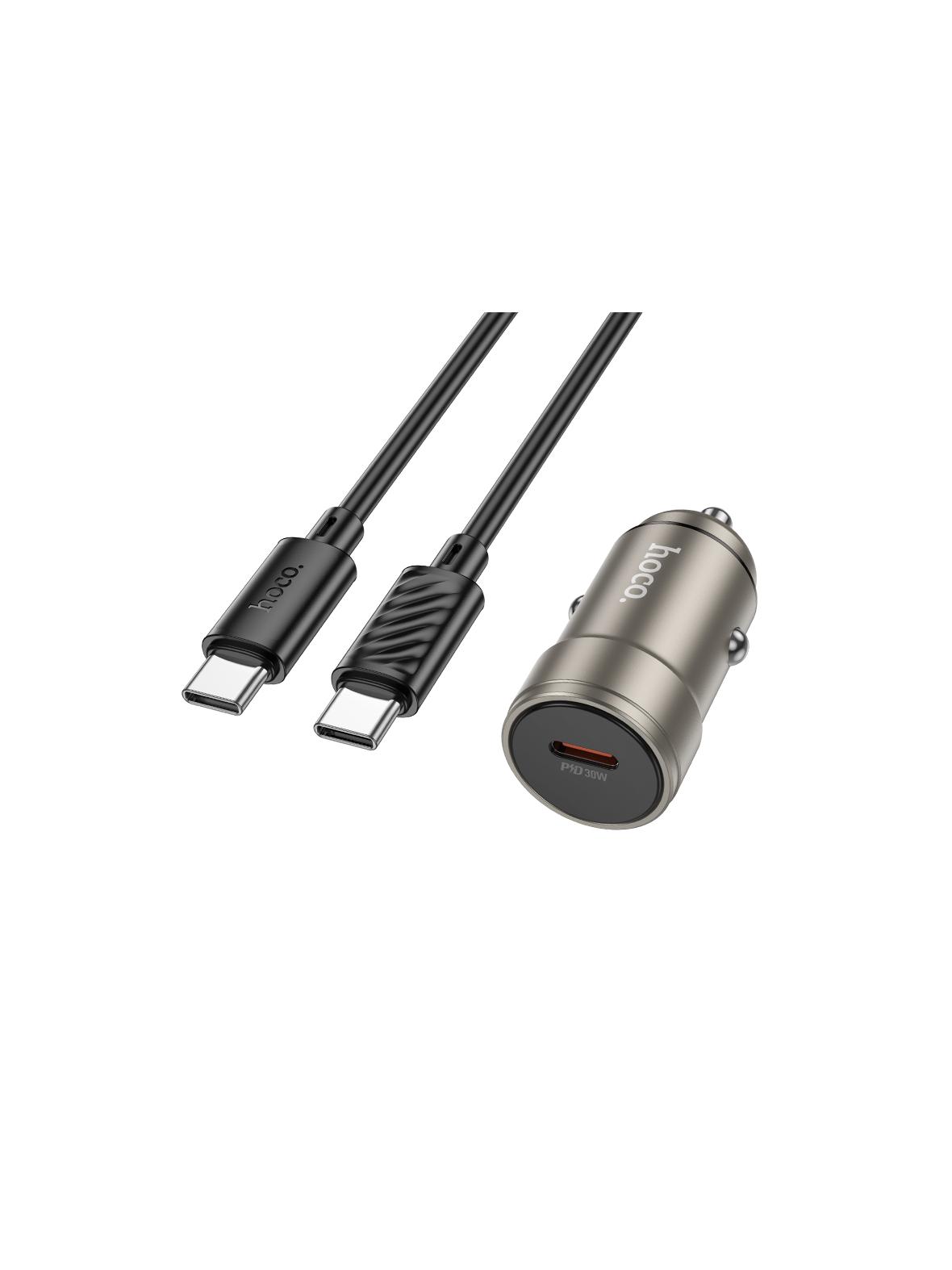 Ładowarka samochodowa Hoco USB C + kabel USB C do USB C QC3.0 PD 30W Z57 szara
