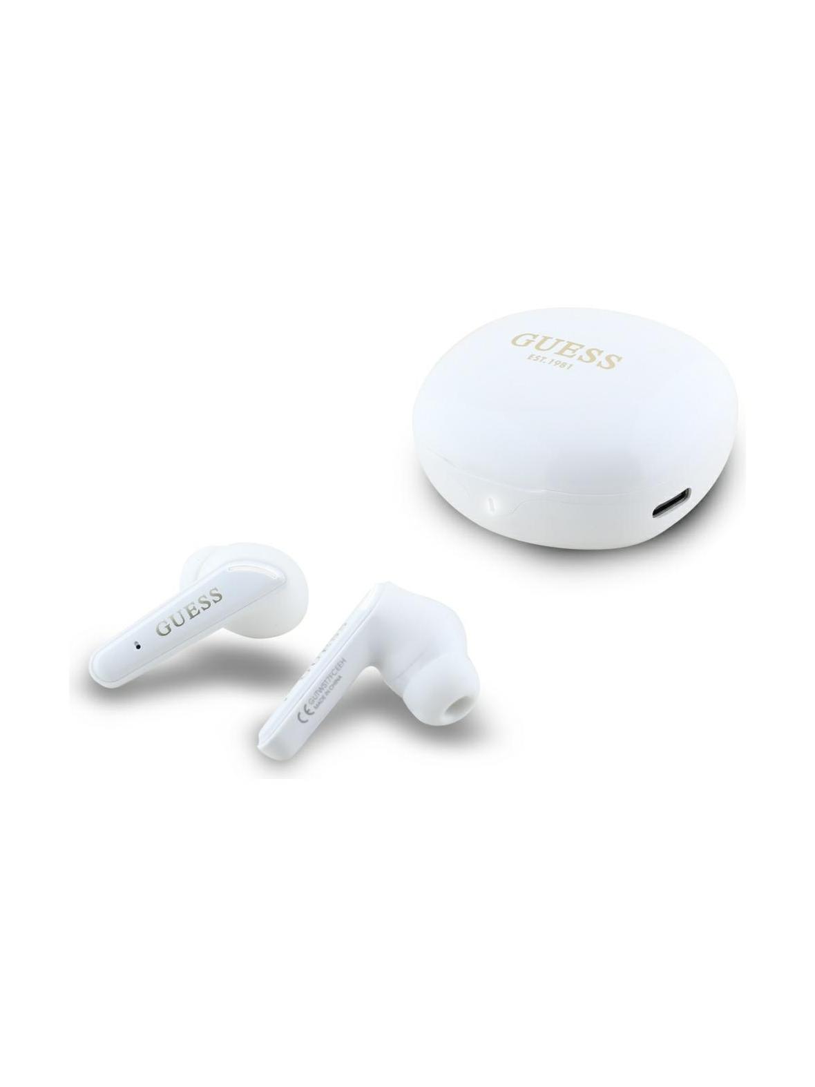Słuchawki bezprzewodowe douszne TWS Guess Flat Classic Logo Electroplated białe