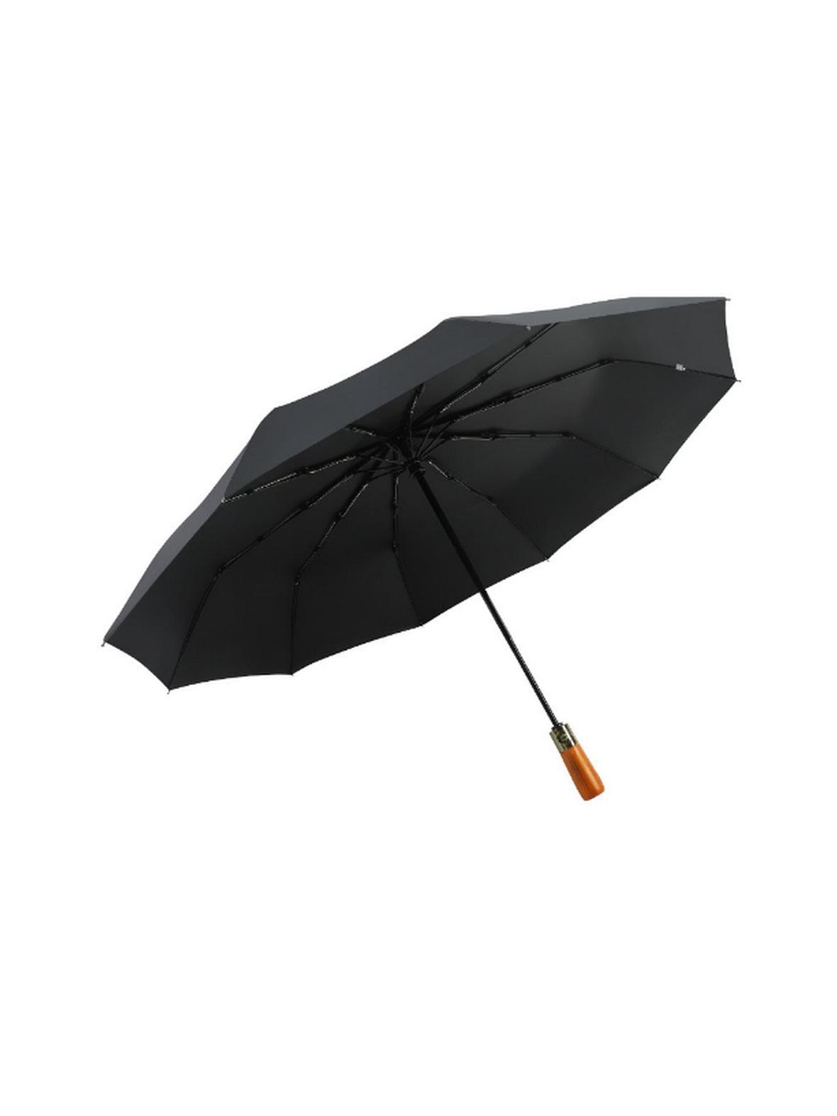 Automatyczny składany parasol z drewnianą rączką 10-ramienny XXL 115 cm czarny