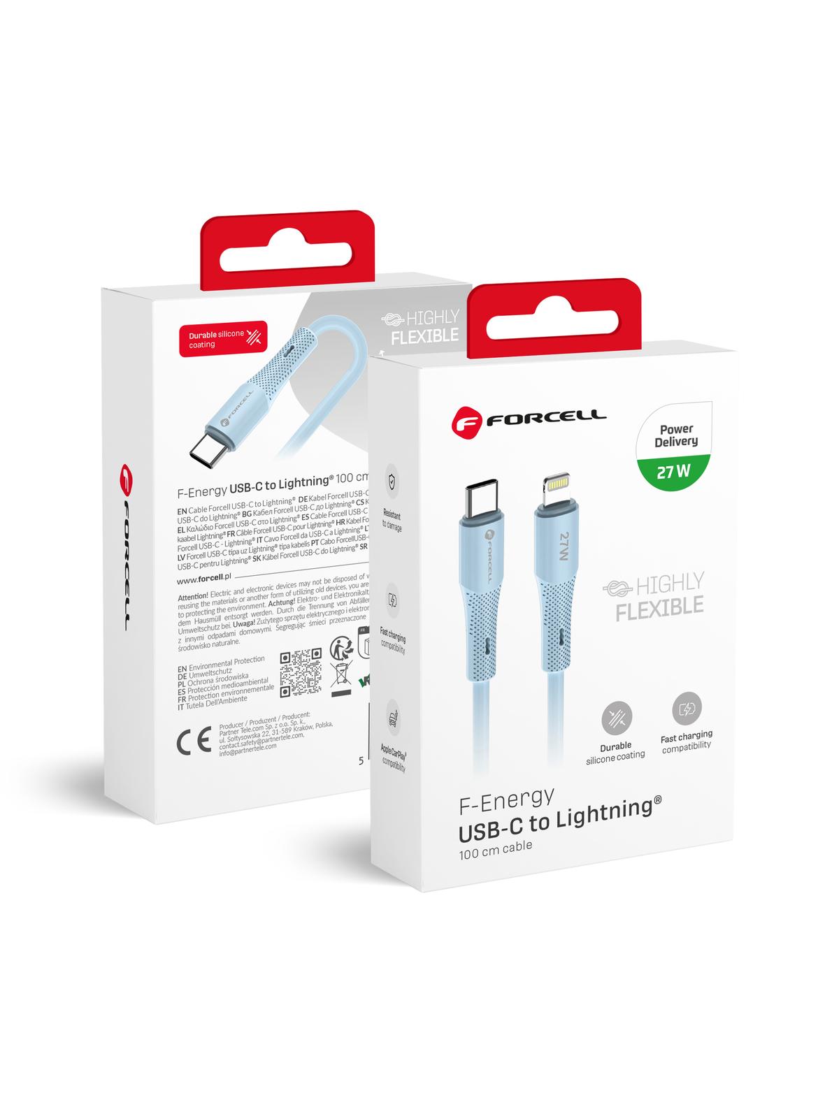 Kabel USB C do Lightning Forcell F-Energy PD 3A 27W Silicone 1 m C346 niebieski