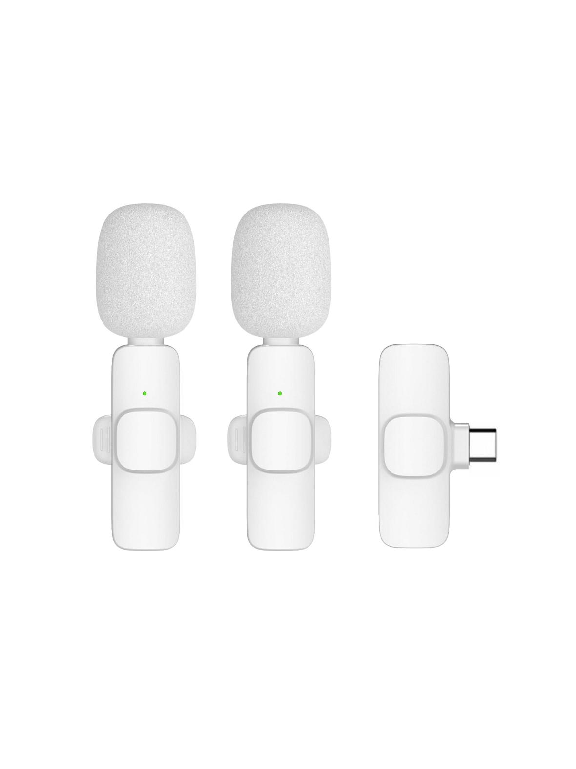 Mikrofon krawatowy bezprzewodowy Typ C podwójny (2 w zestawie) K1 biały