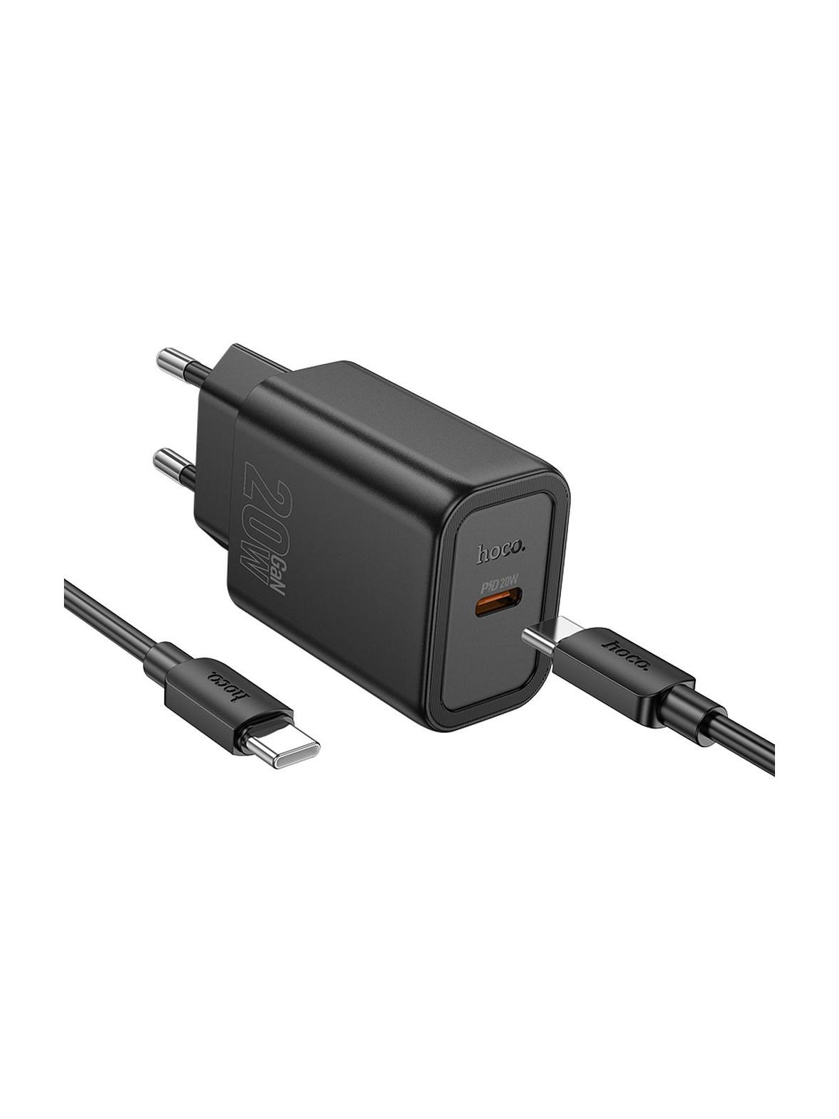 Ładowarka sieciowa do telefonu Hoco USB C QC PD 20W + kabel USB C do USB C N60 czarna