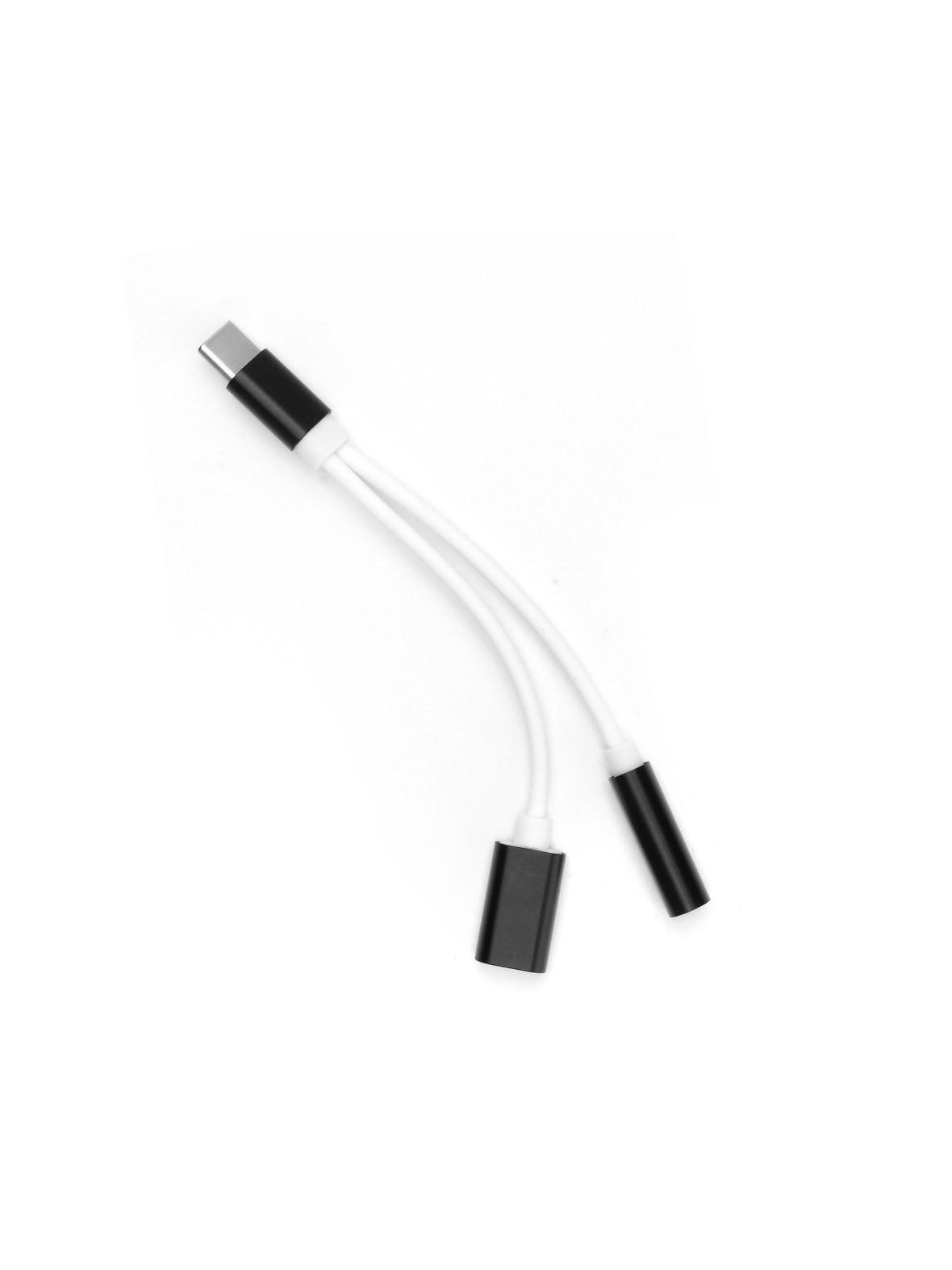 Adapter AUX 2w1 Typ C (męski) do Typ C (żeński) / Jack 3,5 mm (żeński) czarny