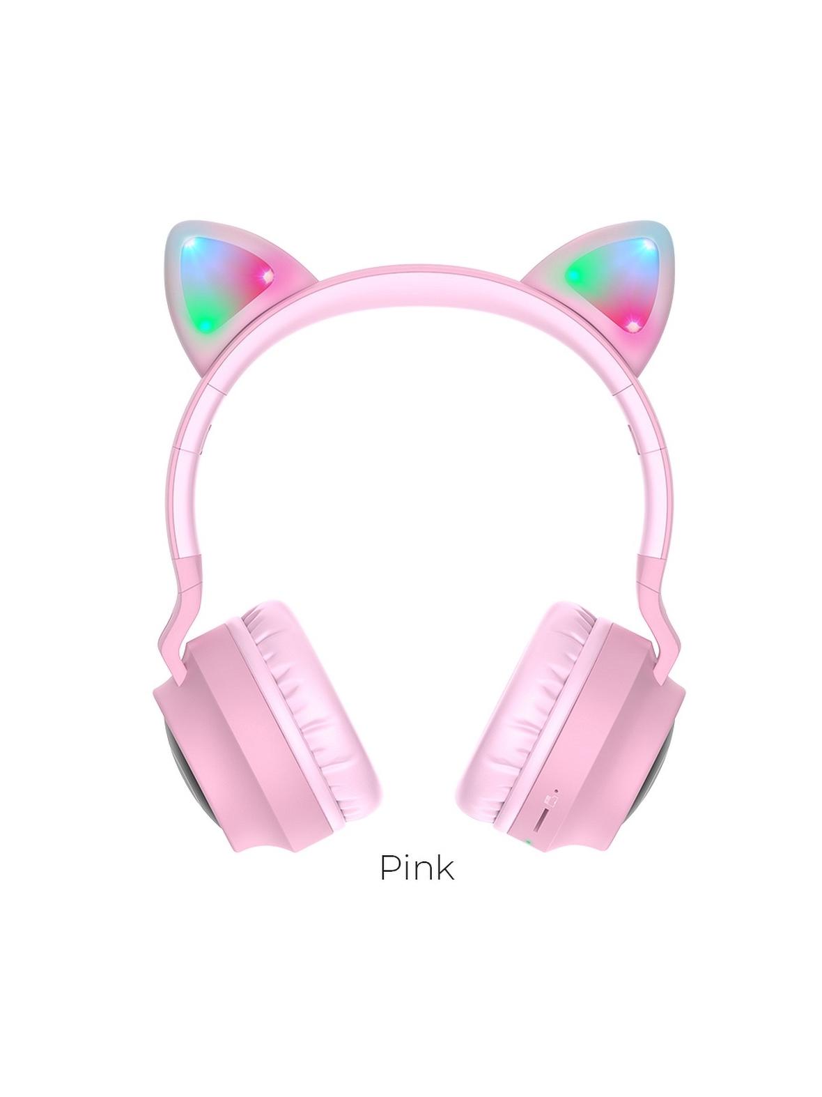 Słuchawki bezprzewodowe nauszne Hoco W27 Kocie Uszy różowe