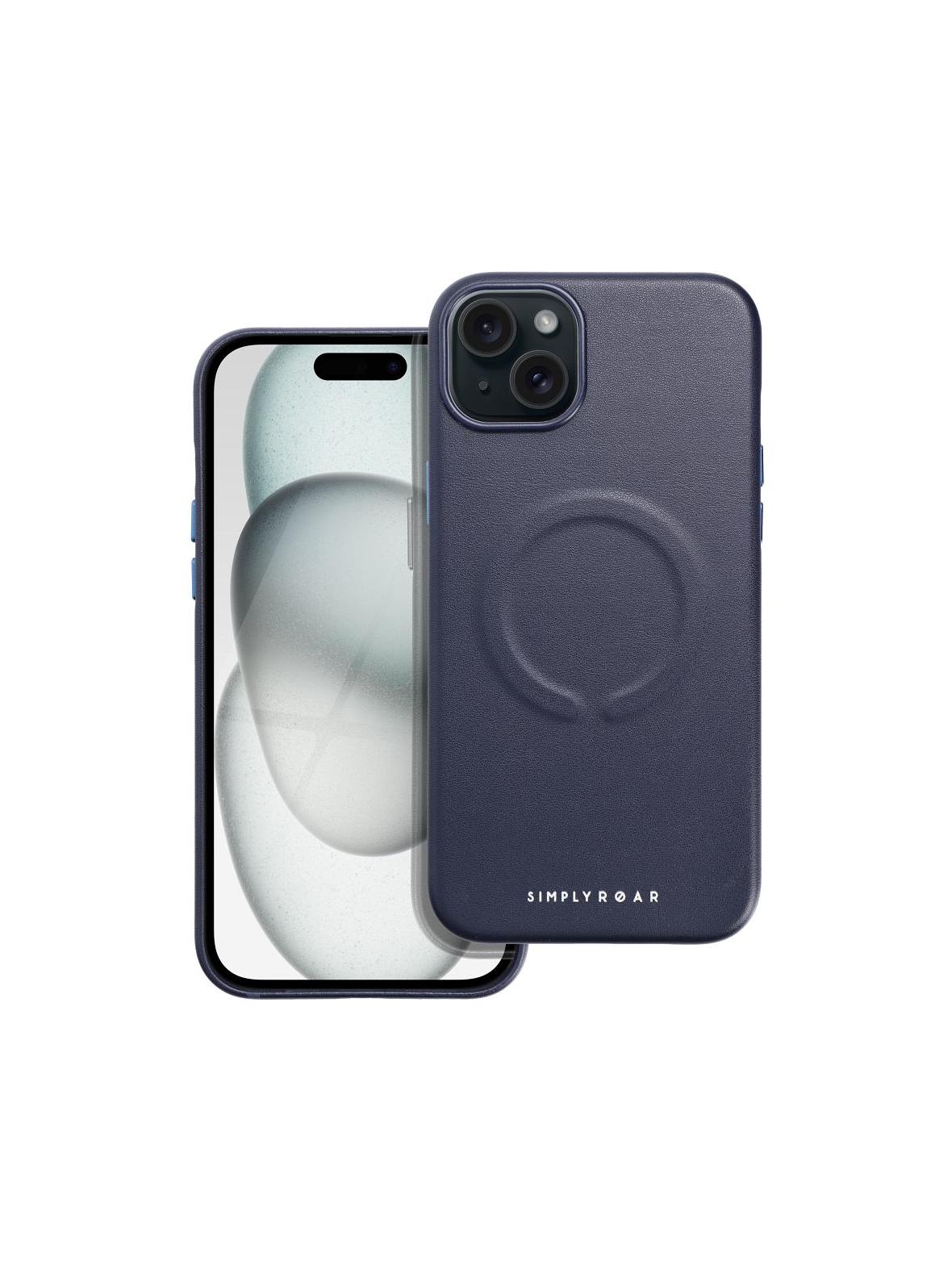 ROAR futerał LEATHER MAG kompatybilny z MagSafe do IPHONE 15 Plus Granatowy