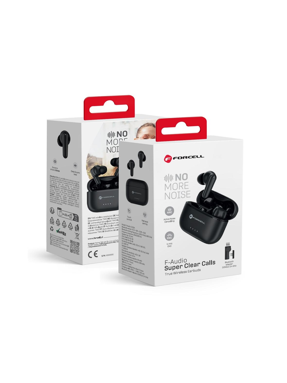 Słuchawki bezprzewodowe douszne Forcell F-Audio Super Clear Calls ANC + ENC + DONGLE czarne