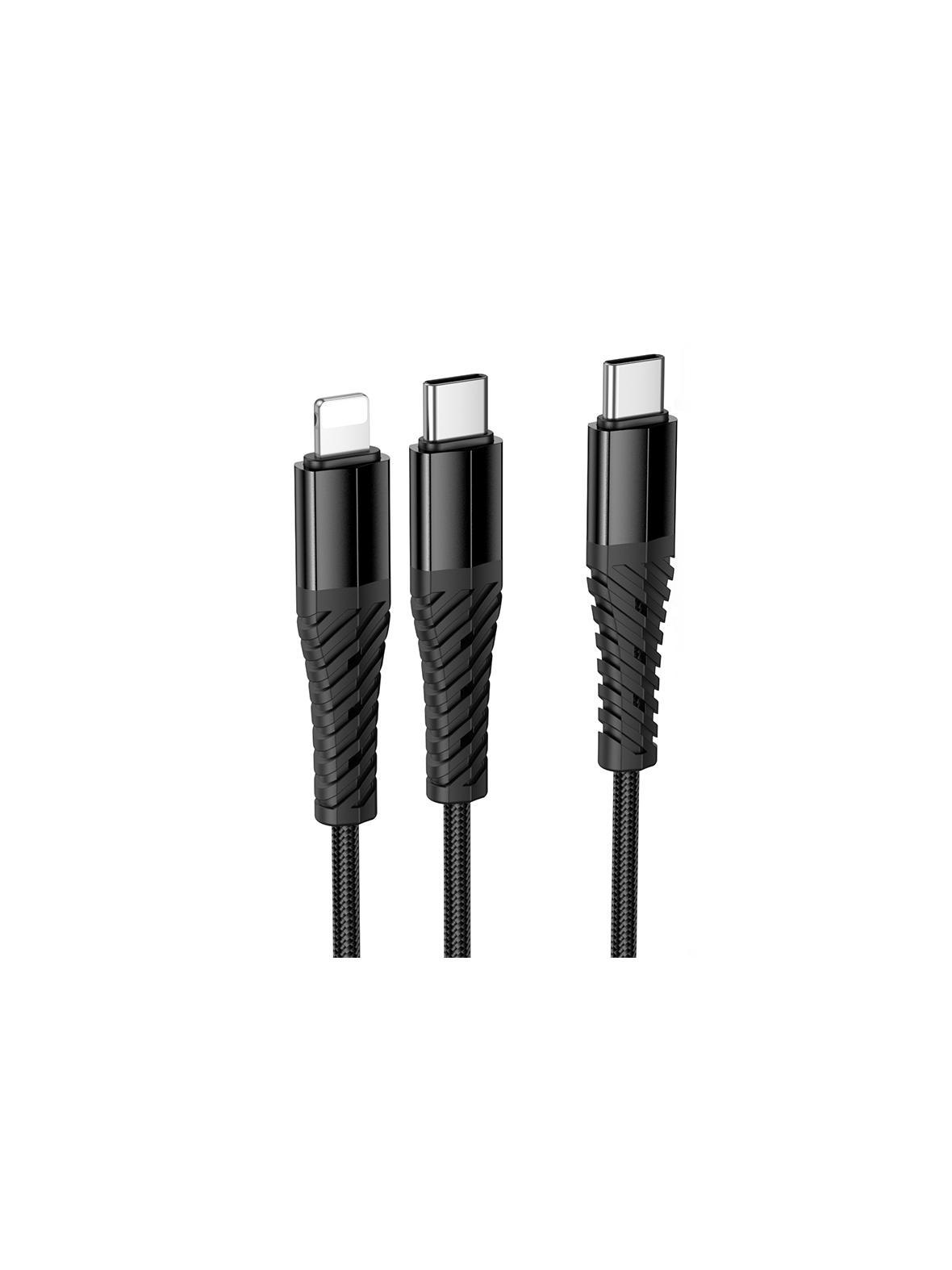 Kabel 2w1 USB C do USB C+Lightnig Hoco 1 m X123 czarny