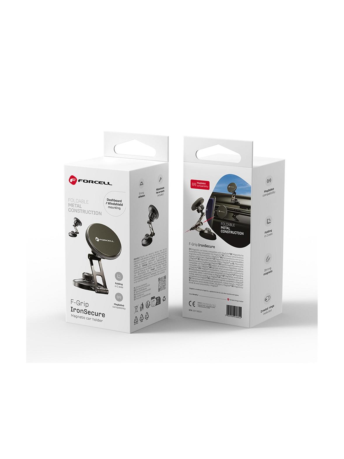 Uchwyt na telefon do samochodu magnetyczny zgodny z MagSafe Forcell F-Grip IronSecure do szyby / deski czarny