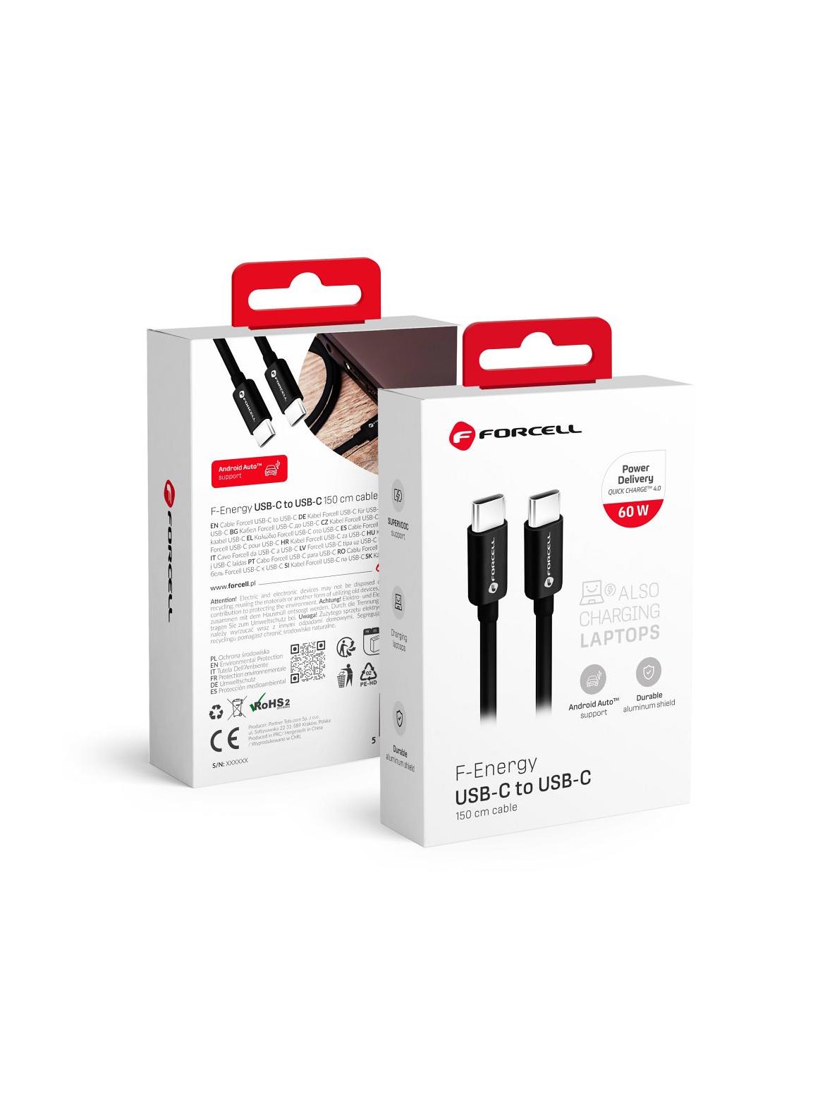 Kabel USB C do USB C Forcell F-Energy QC4.0 PD 3A 60W 1,5 m C338 czarny