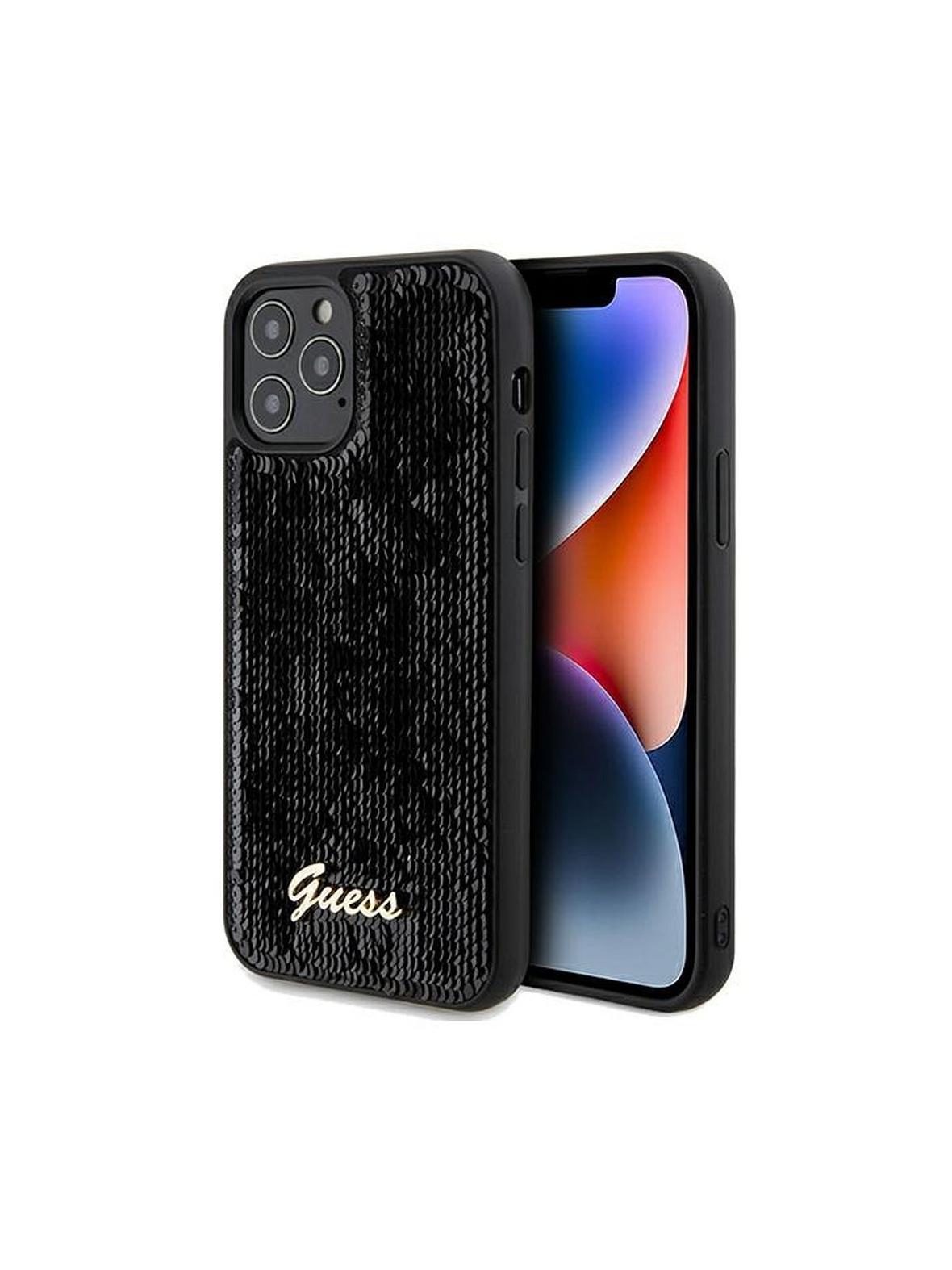 GUESS futerał do IPHONE 12 / 12 Pro GUHCP12MPSFDGSK (Sequin Script Metal) czarny