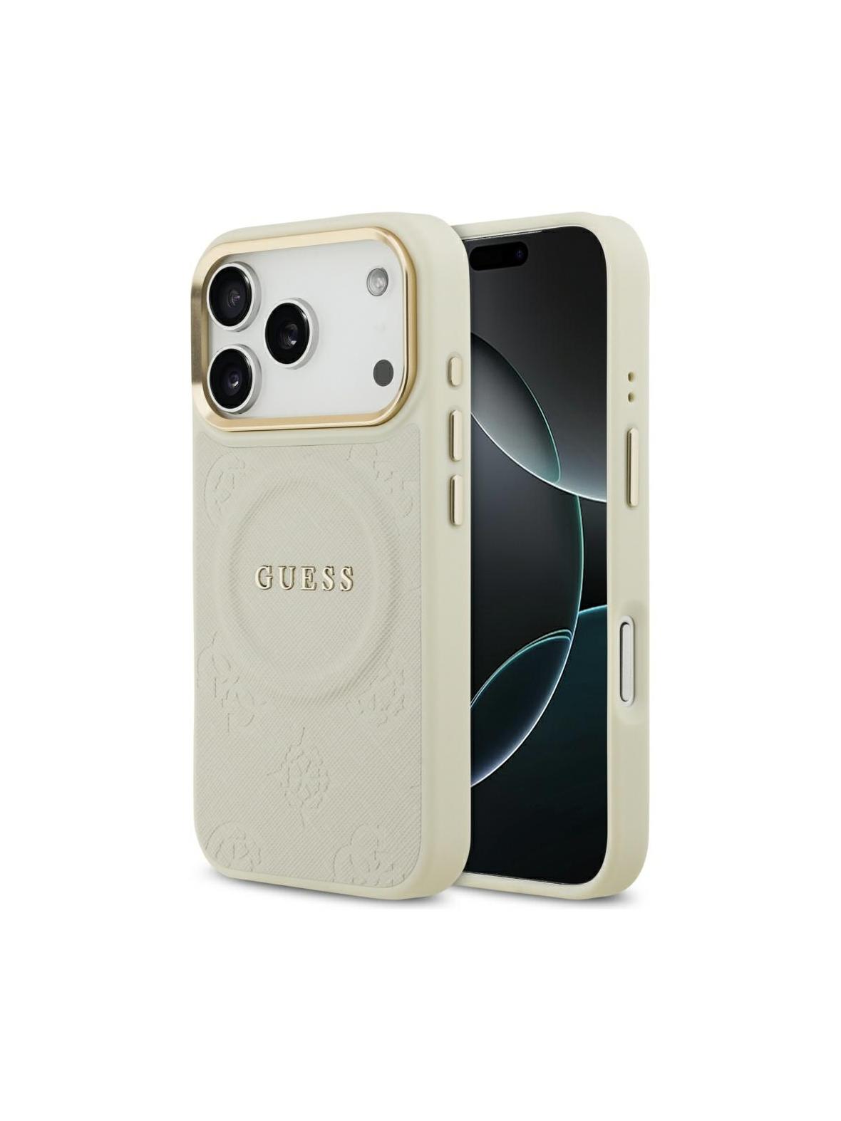 GUESS futerał do IPHONE 17 Pro kompatybilny z MagSafe GUHMP17LPSAMSECE (PU W/ Peony Hot Stamp) beżowy